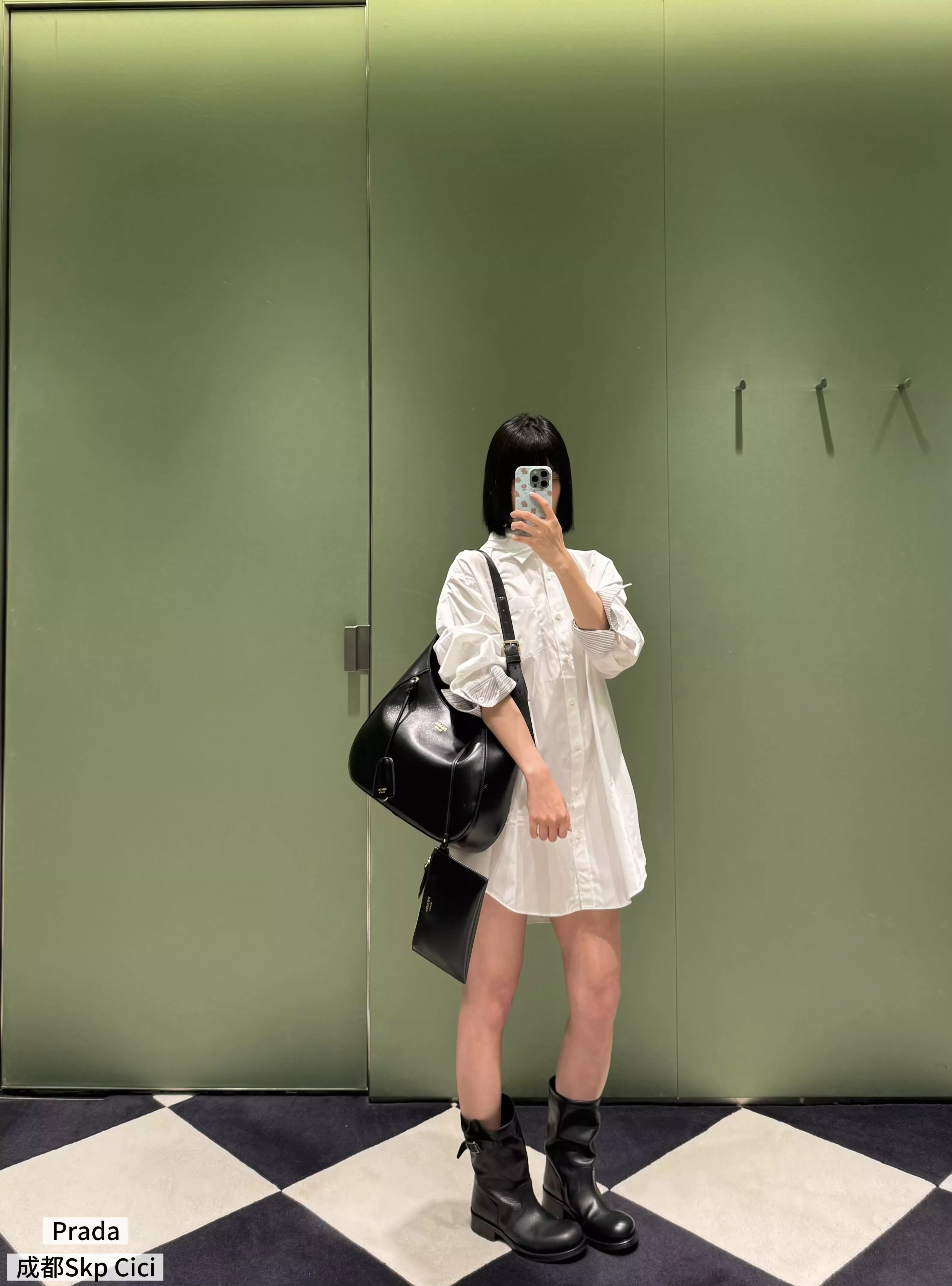프라다 화이트 배색 기하학 소매 긴소매 셔츠 상세 이미지 3