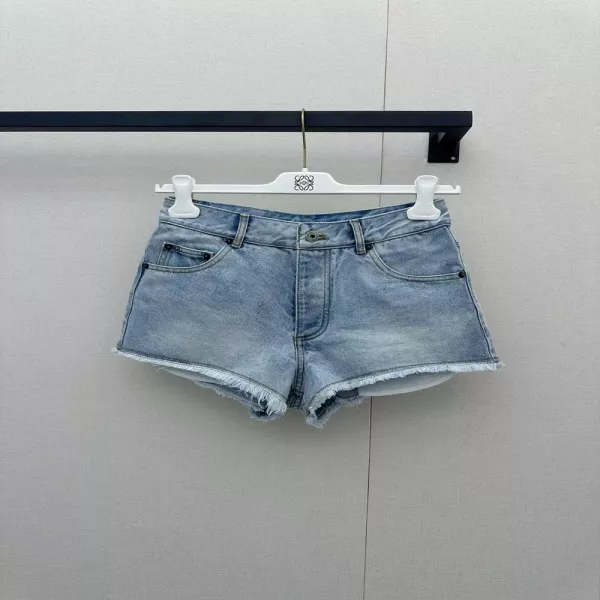 로에베 콘트라스트 자수 워싱 데님 하프 팬츠