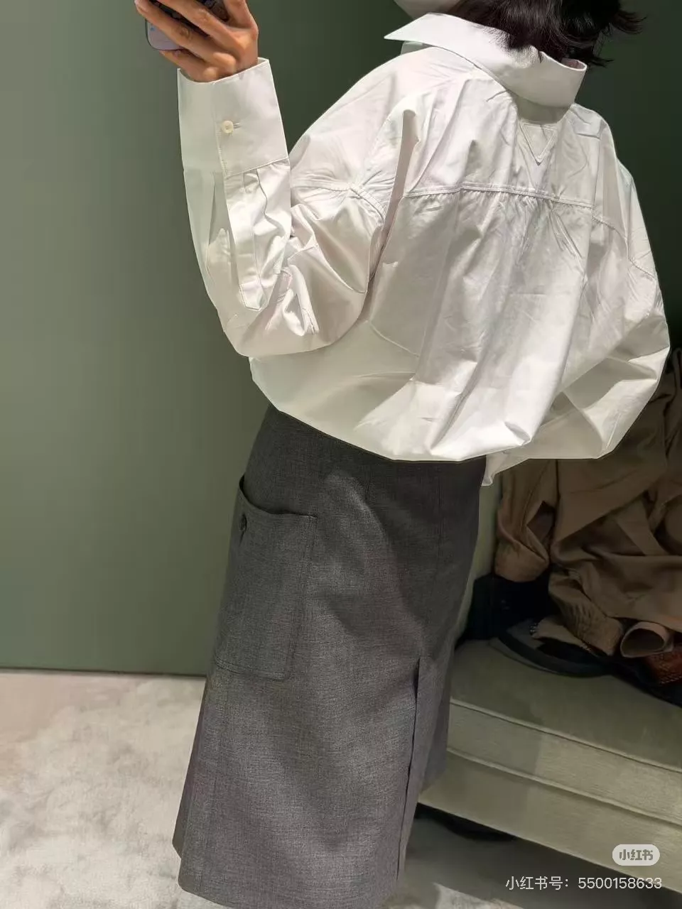 프라다 그레이 울 플리츠 미들 스커트 상세 이미지 2