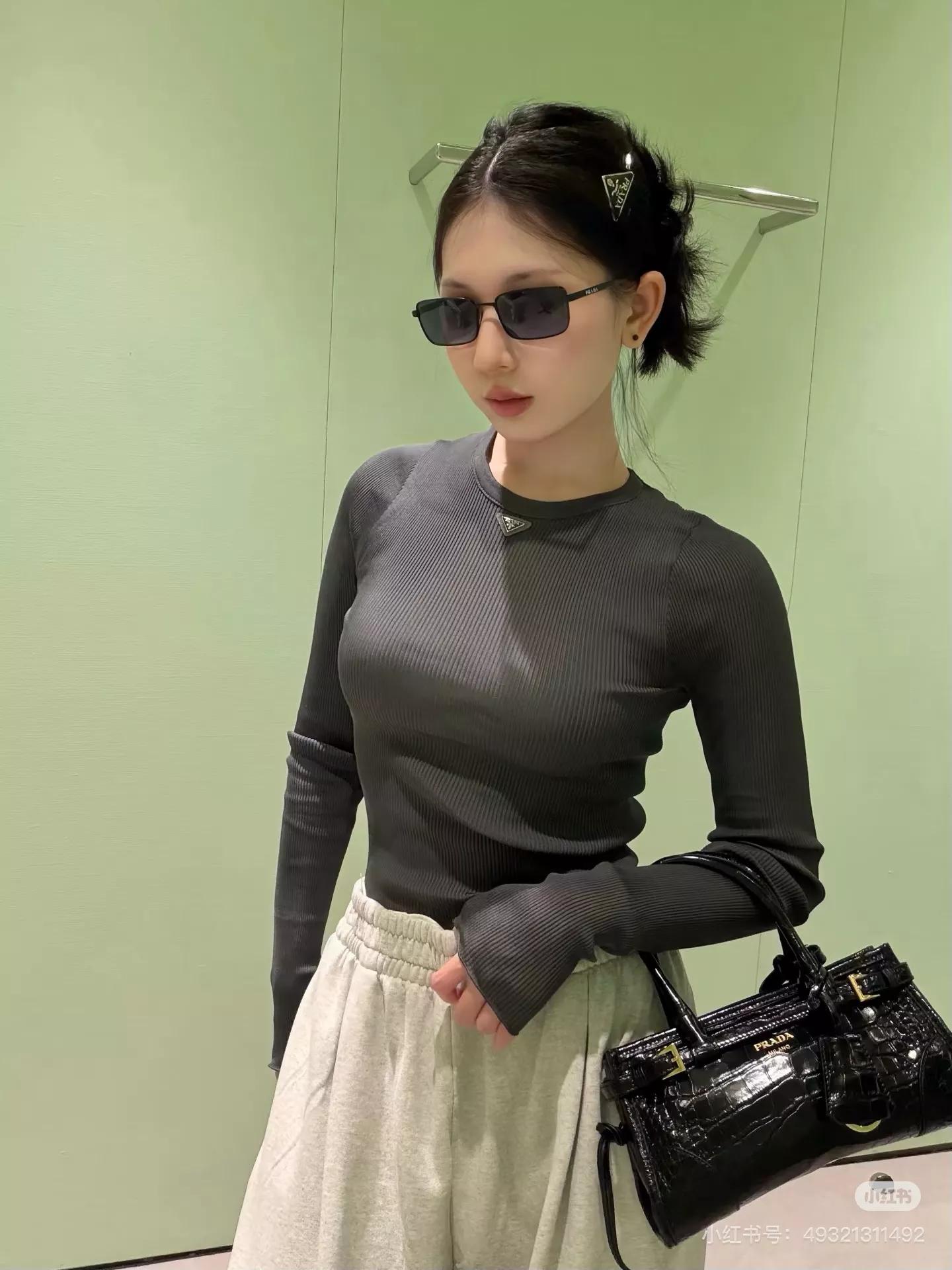 프라다 와이드 밴딩 휴식 팬츠 상세 이미지 5
