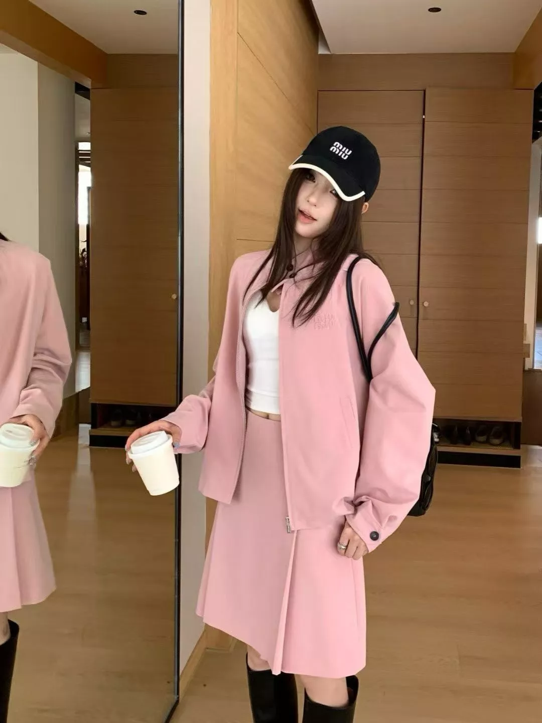 미우미우 핑크 하이웨이스트 에이라인 스커트 상세 이미지 7
