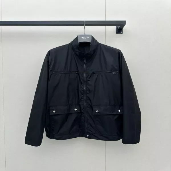 프라다 블랙 나일론 스탠드칼라 쇼트 재킷