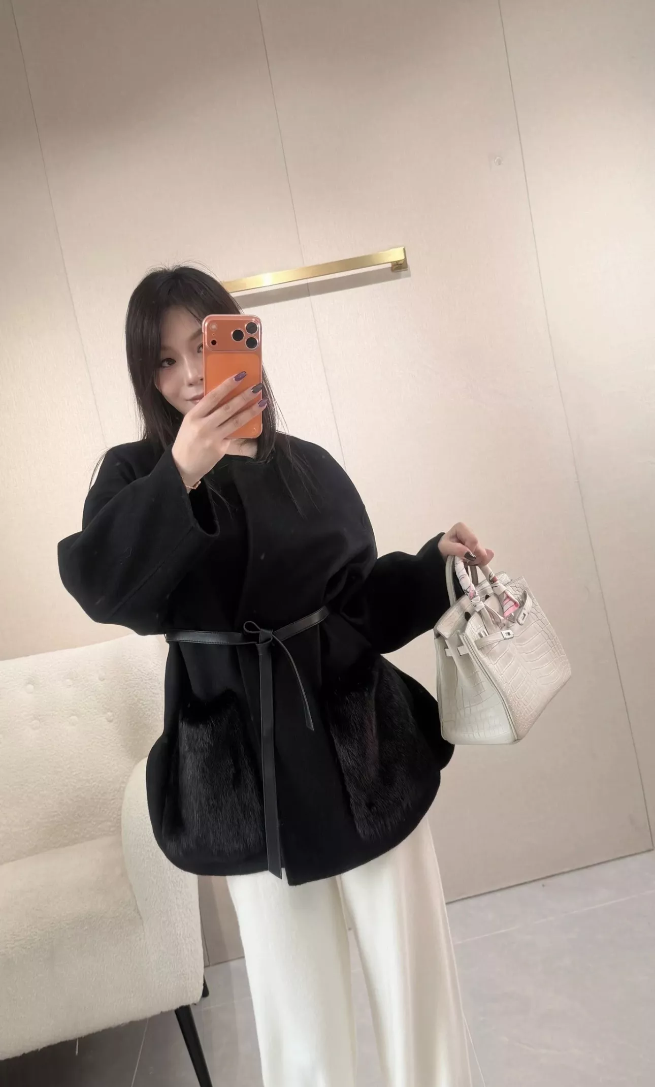 로로피아나 밍크 포켓 벨티드 캐시미어 블렌드 하프 코트 상세 이미지 104