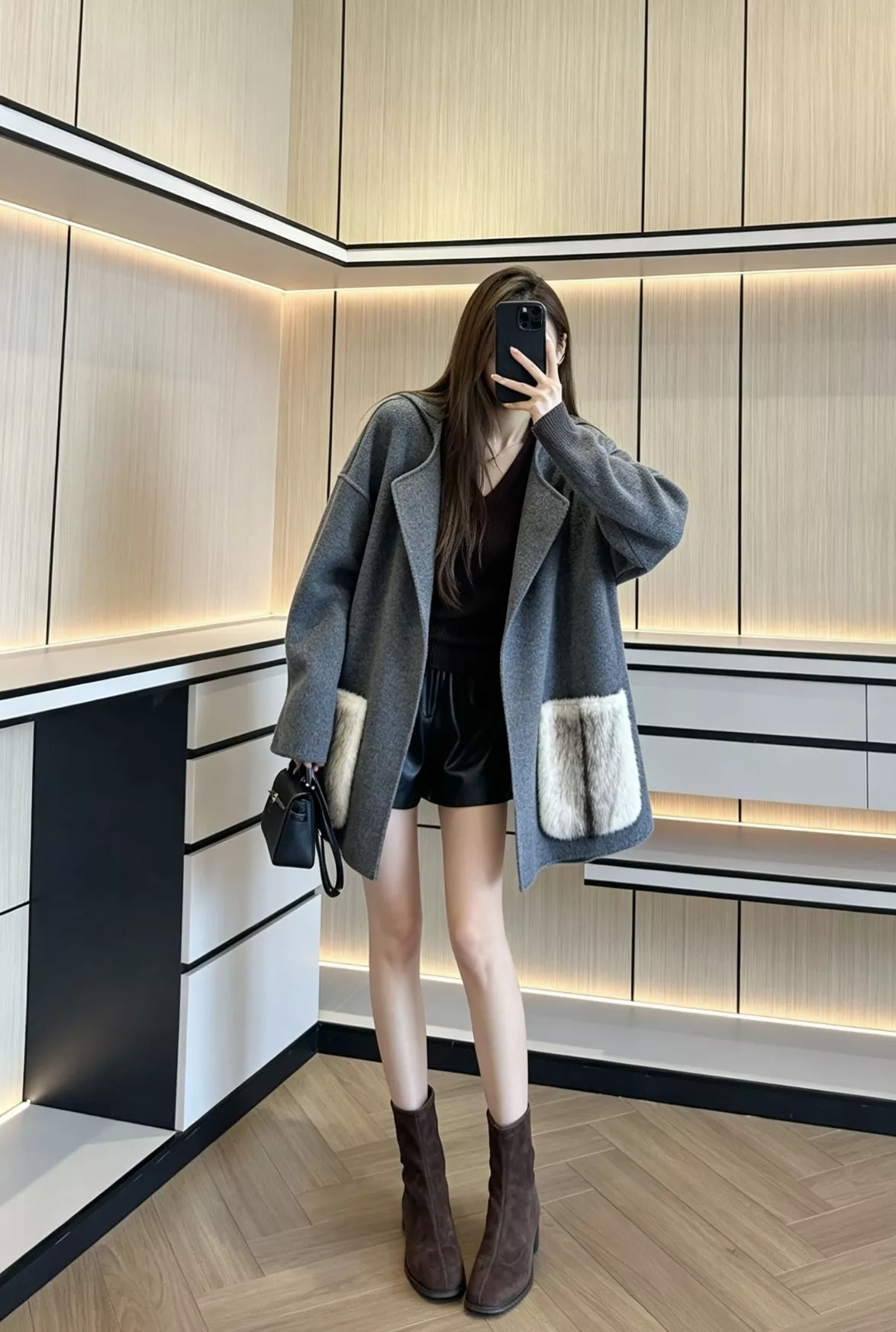 로로피아나 밍크 포켓 벨티드 캐시미어 블렌드 하프 코트 상세 이미지 112