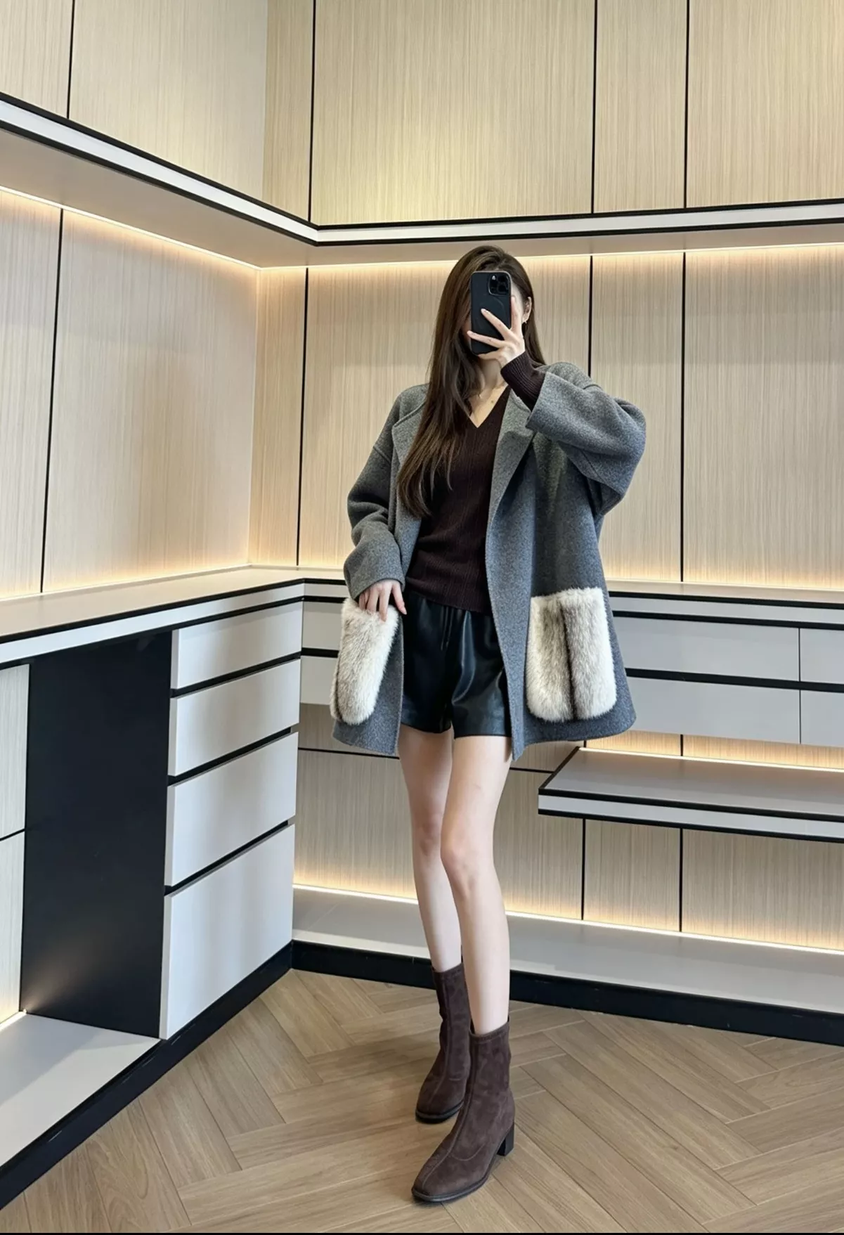 로로피아나 밍크 포켓 벨티드 캐시미어 블렌드 하프 코트 상세 이미지 111