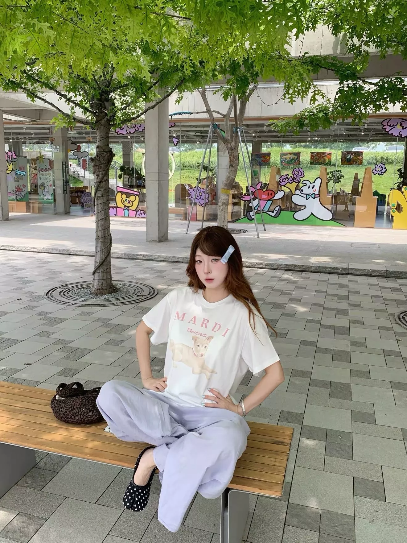 마르디 강아지 프린트 코튼 반소매 티셔츠 상세 이미지 80