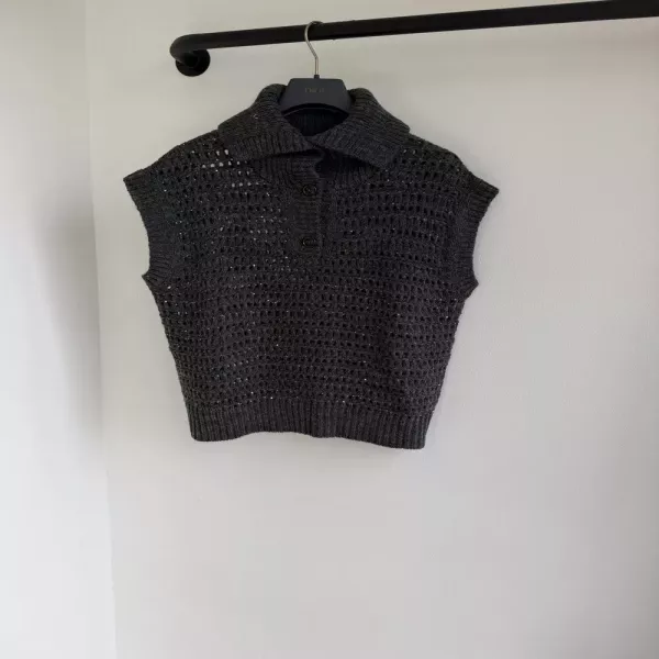 브루넬로쿠치넬리 카라 펀칭 자카드 리브 니트 상의
