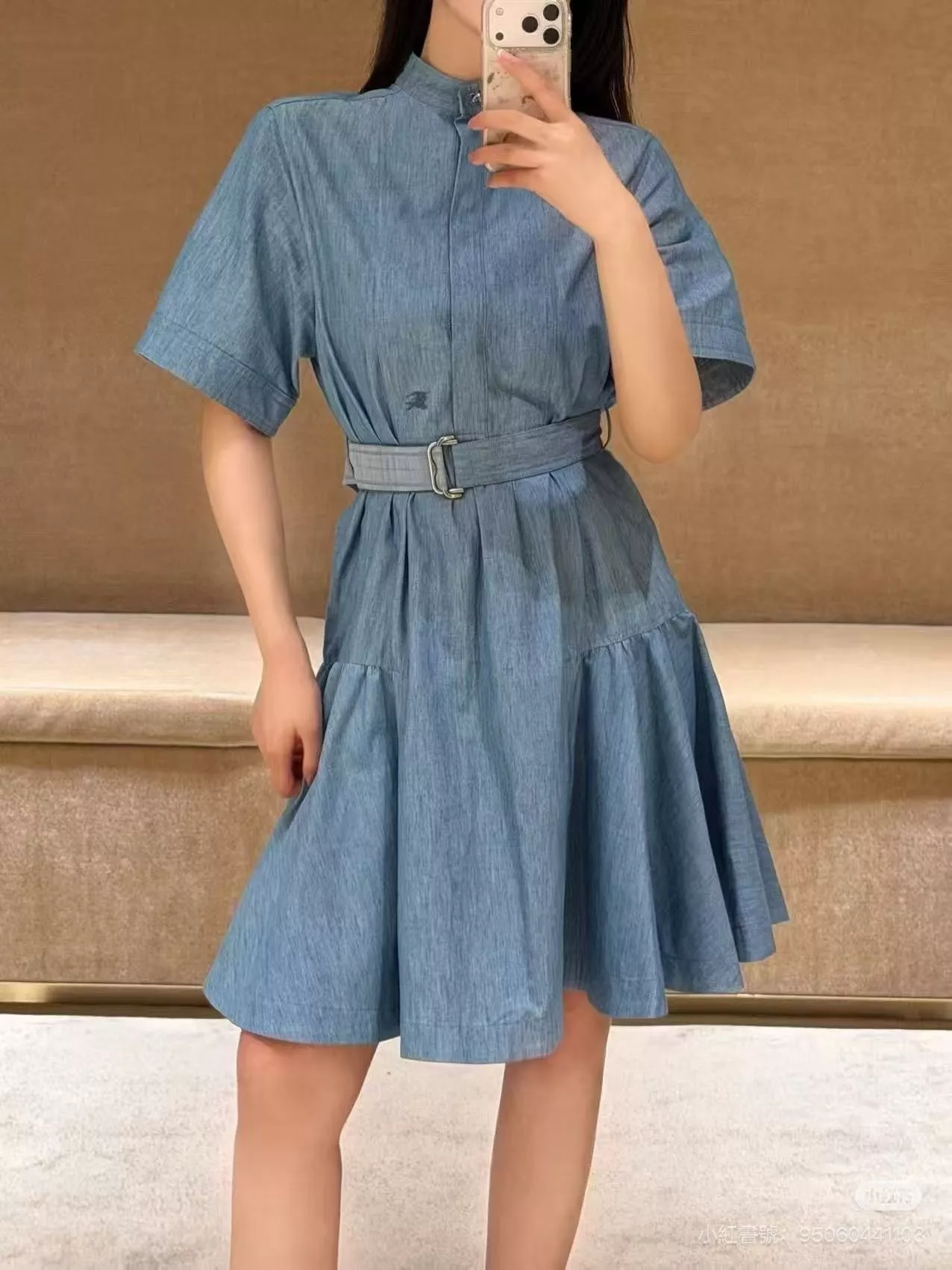 버버리 자수 장식 벨트 카라 원피스 상세 이미지 15