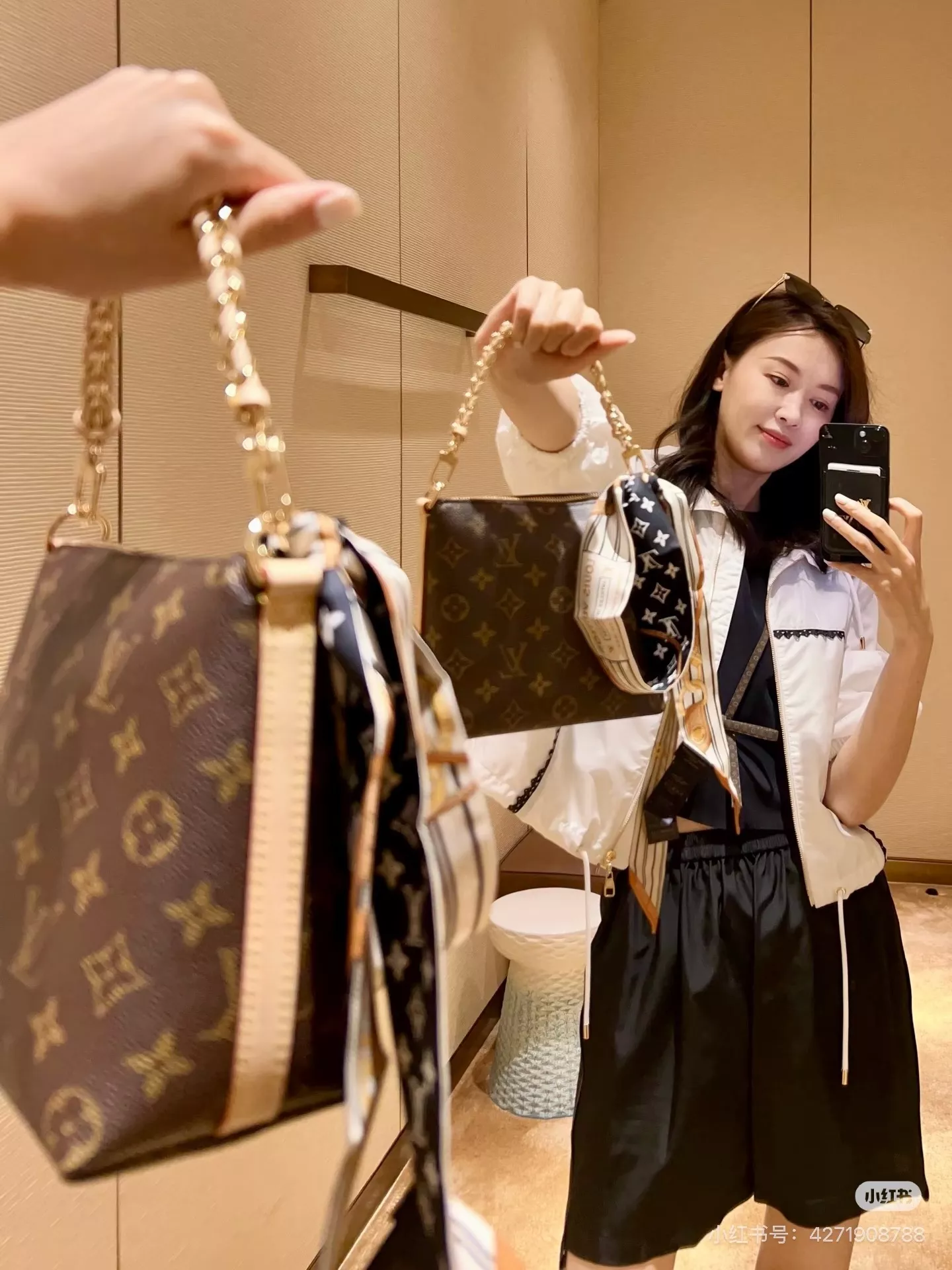 루이비통 다미에 패턴 후드 집업 재킷 반바지 세트 상세 이미지 38