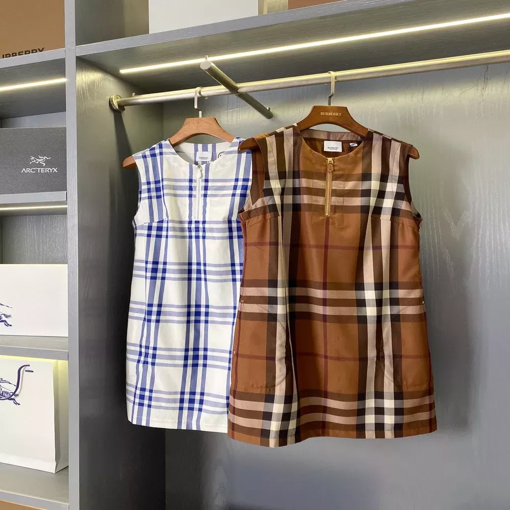 버버리 빈티지 체크 코튼 혼방 민소매 원피스