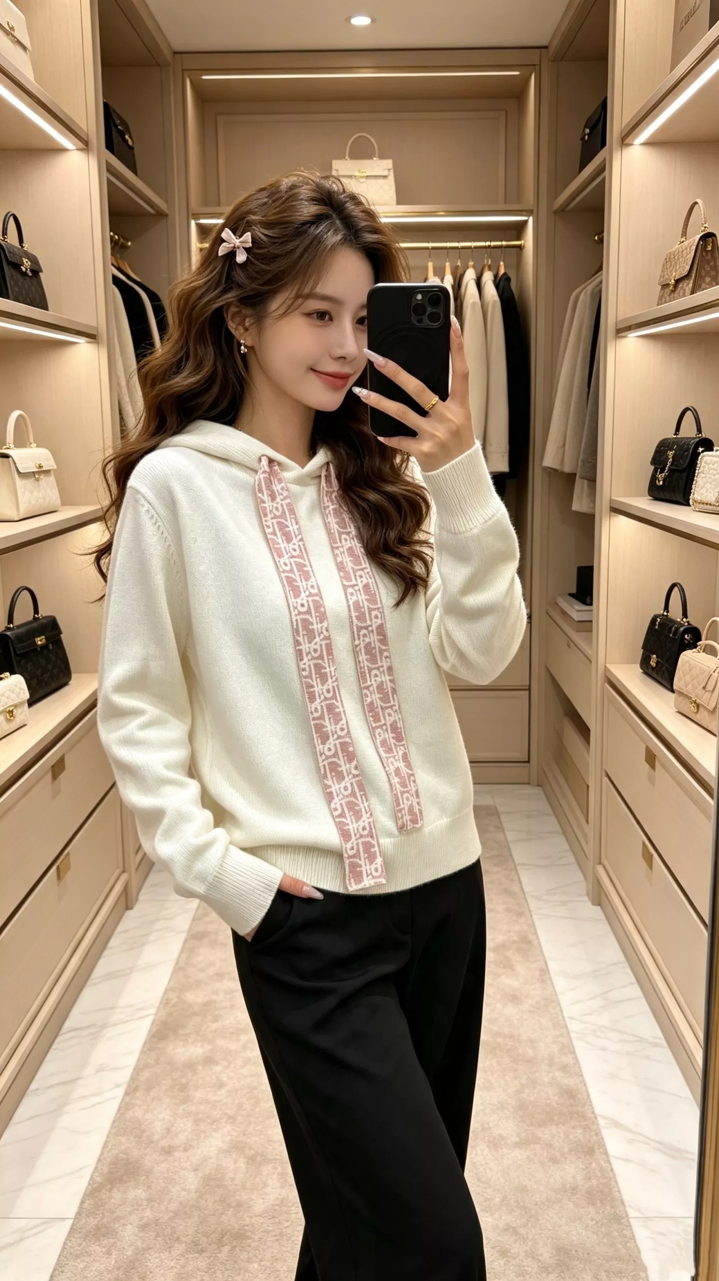 디올 후드 자카드 드로스트링 긴소매 니트 상세 이미지 19
