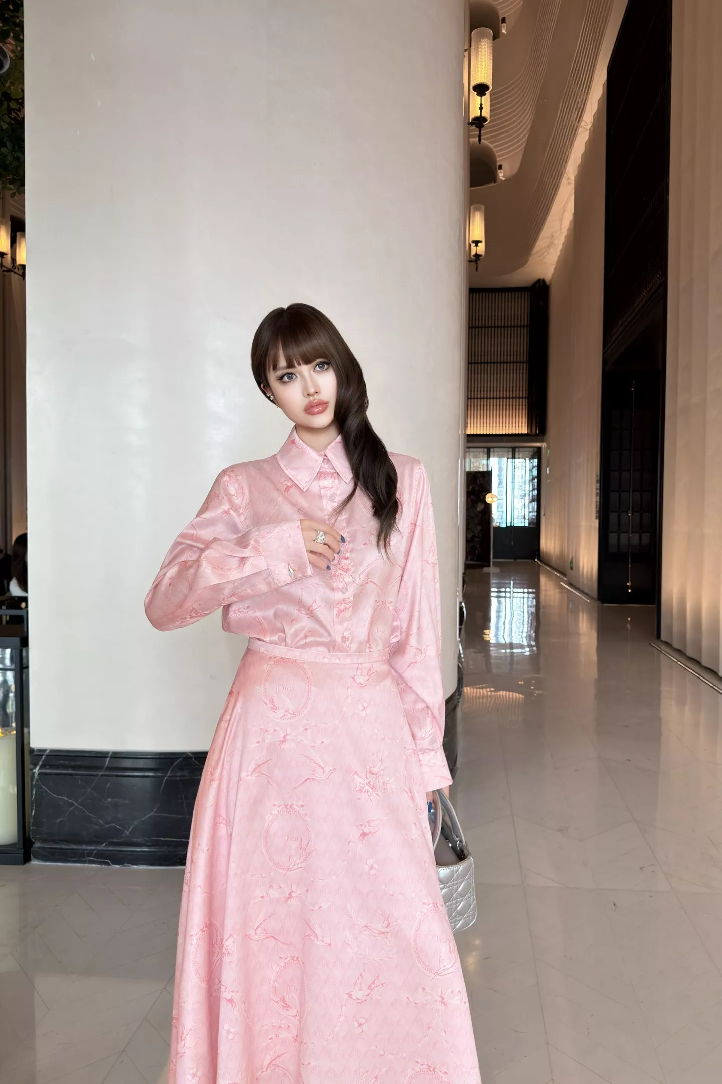 디올 플라워 버드 패턴 하이웨이스트 플레어 스커트 상세 이미지 18