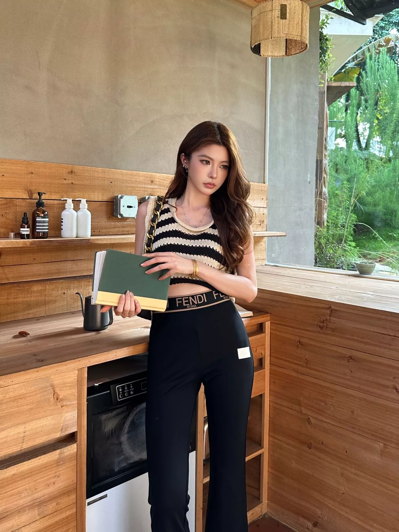 펜디 하이웨이스트 로고 밴드 롱 팬츠 상세 이미지 18