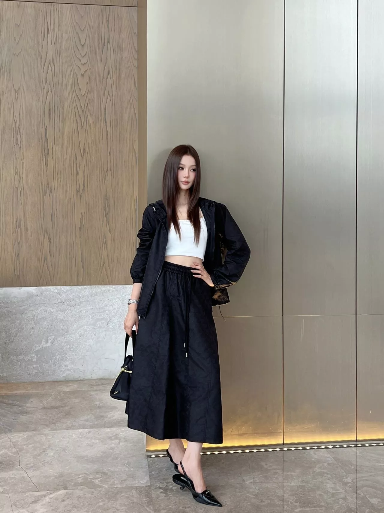 프라다 자카드 드로스트링 에이라인 롱 스커트 상세 이미지 14