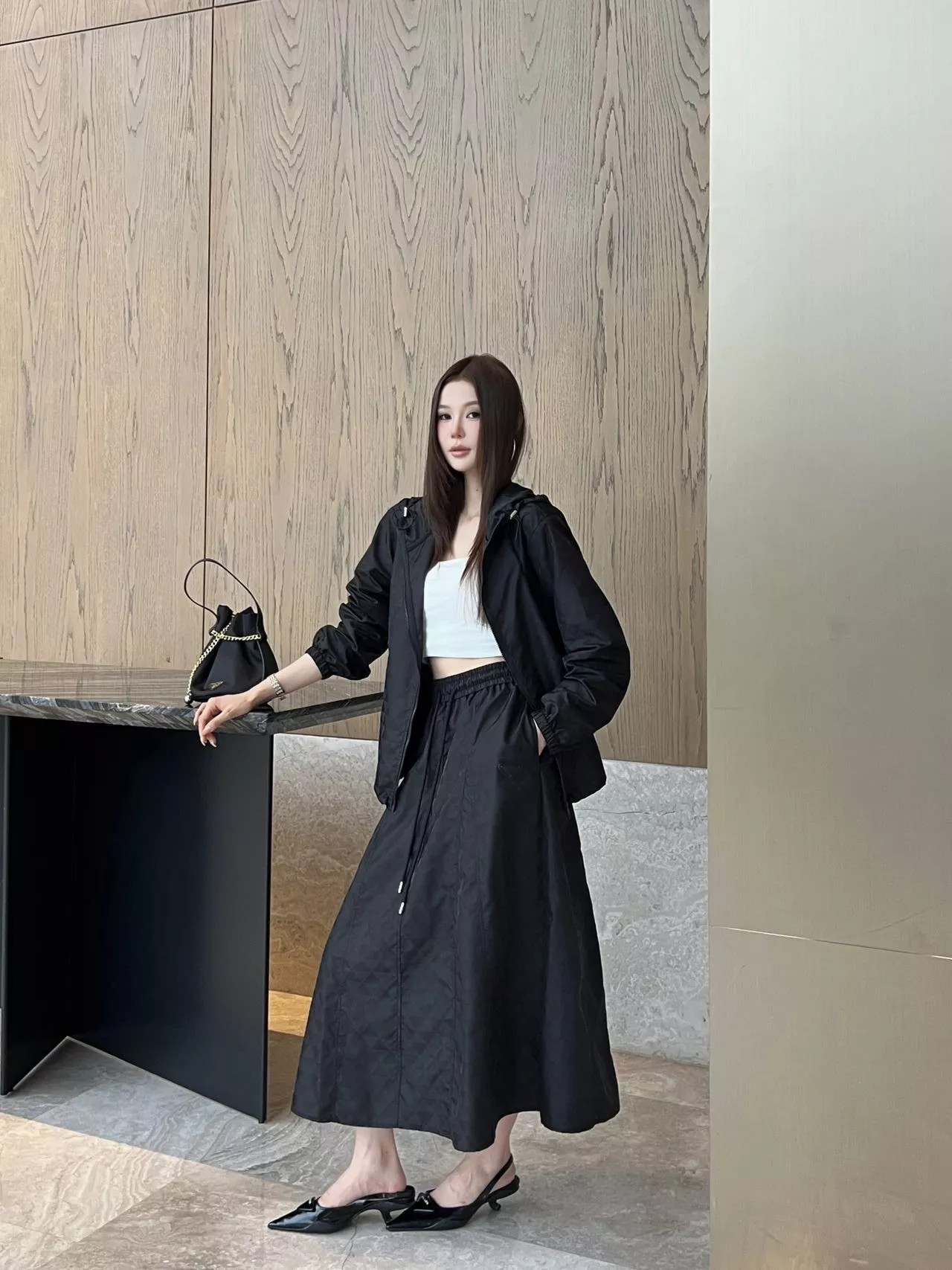 프라다 자카드 드로스트링 에이라인 롱 스커트 상세 이미지 12