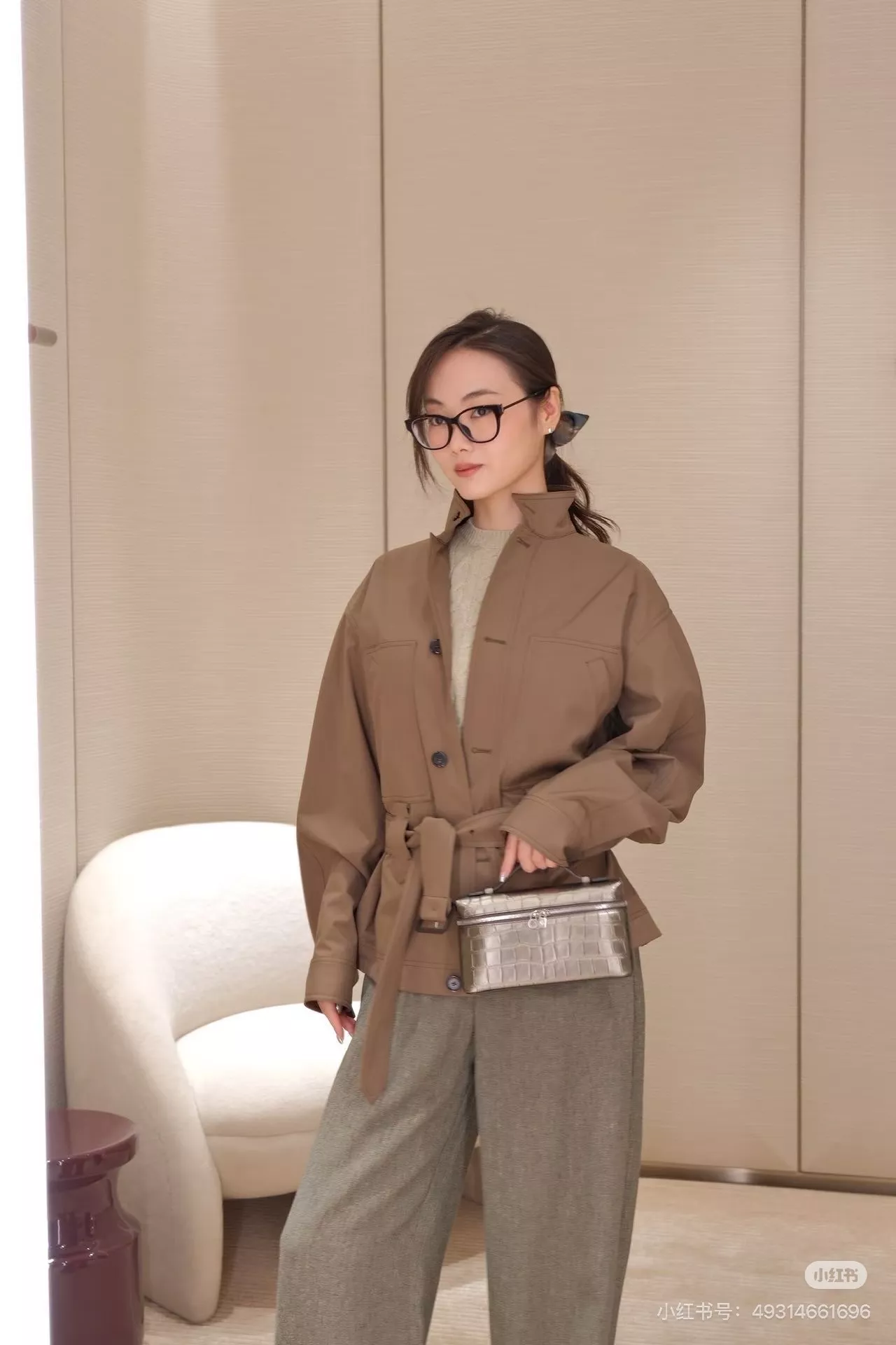 로로피아나 카키 스탠드칼라 벨트 포켓 재킷 상세 이미지 15
