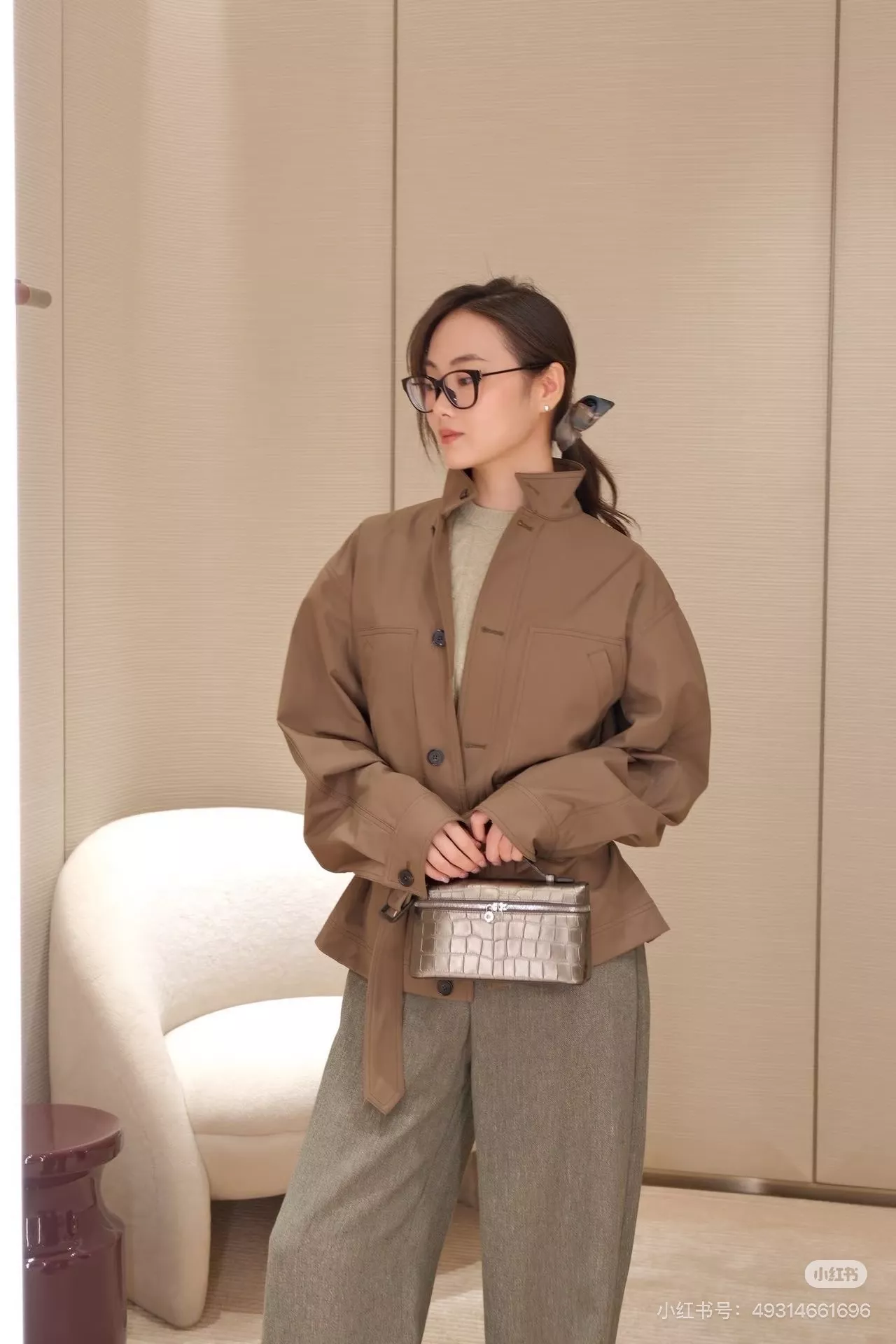 로로피아나 카키 스탠드칼라 벨트 포켓 재킷 상세 이미지 16