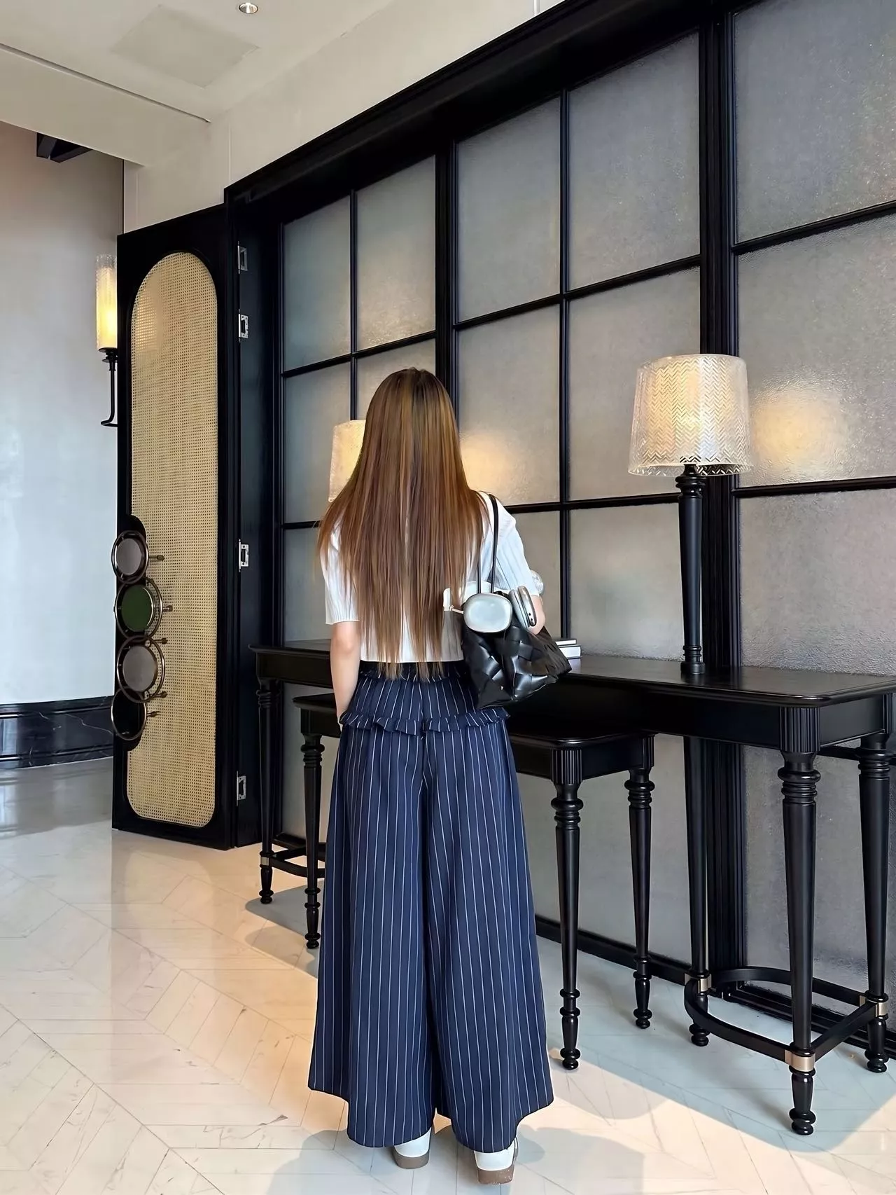 샤넬 스트라이프 하이웨이스트 플레어 스커트 상세 이미지 16