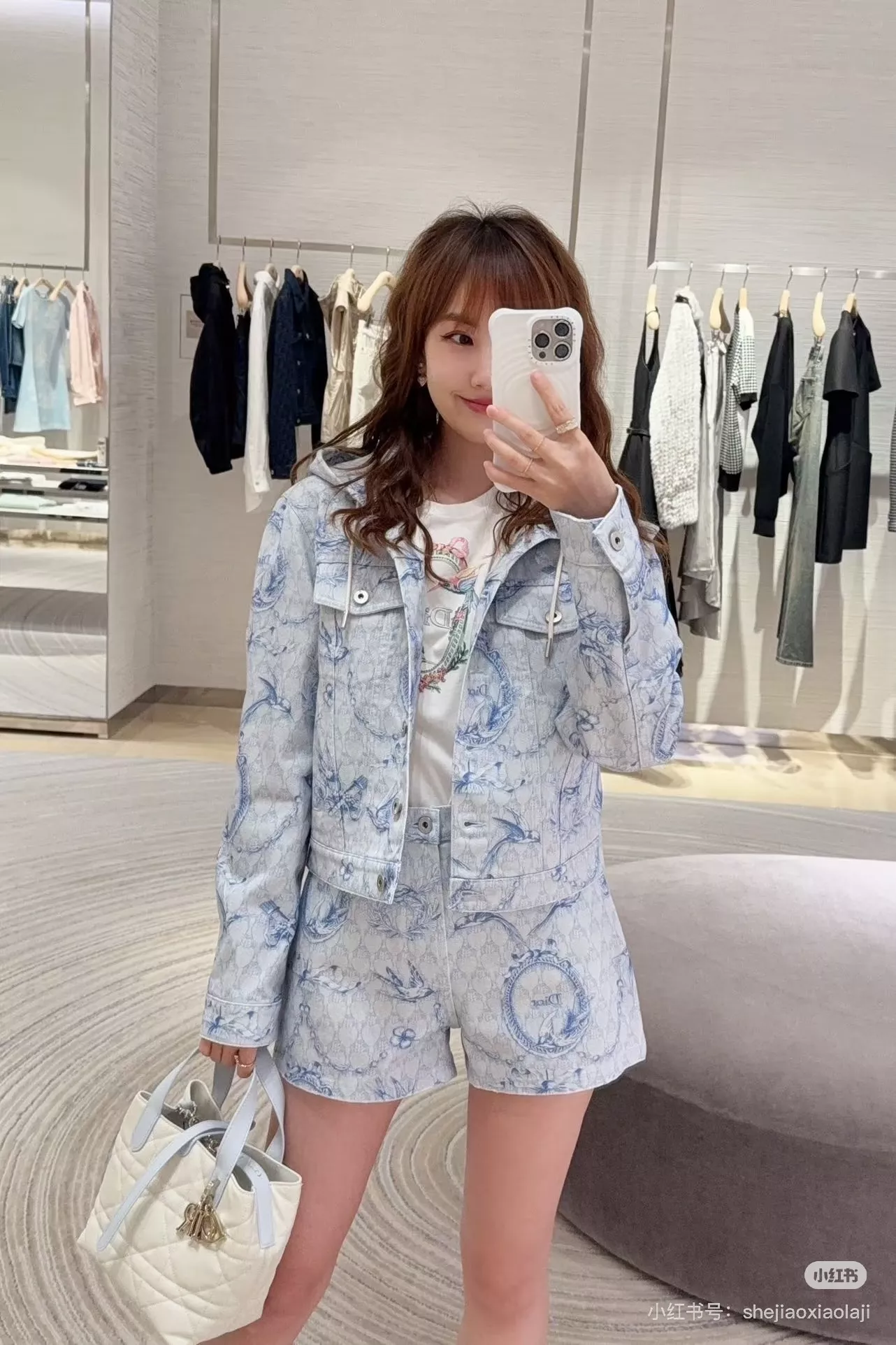 디올 플라워 버드 프린트 하이웨이스트 데님 하프 팬츠 상세 이미지 16