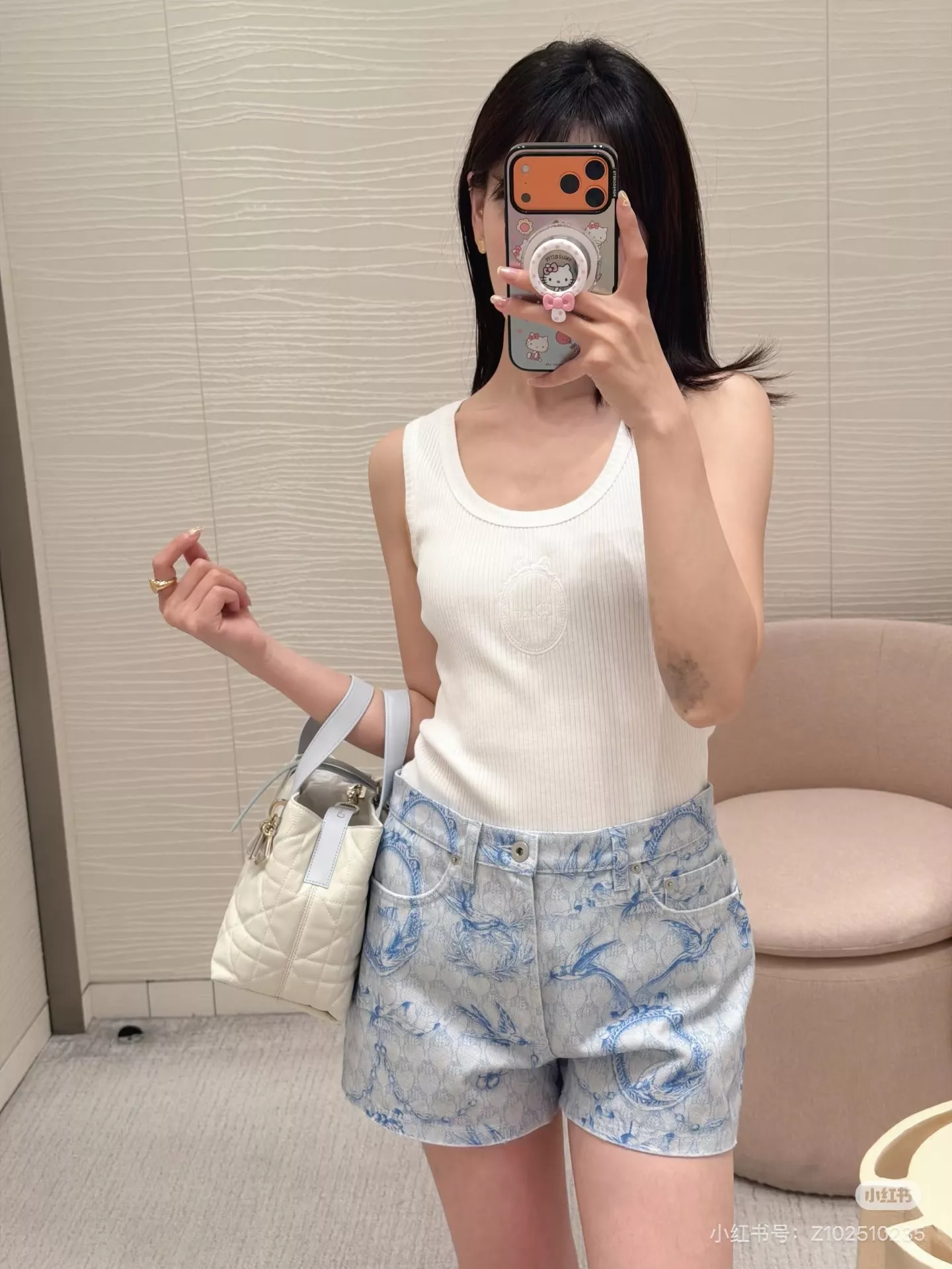 디올 플라워 버드 프린트 하이웨이스트 데님 하프 팬츠 상세 이미지 15