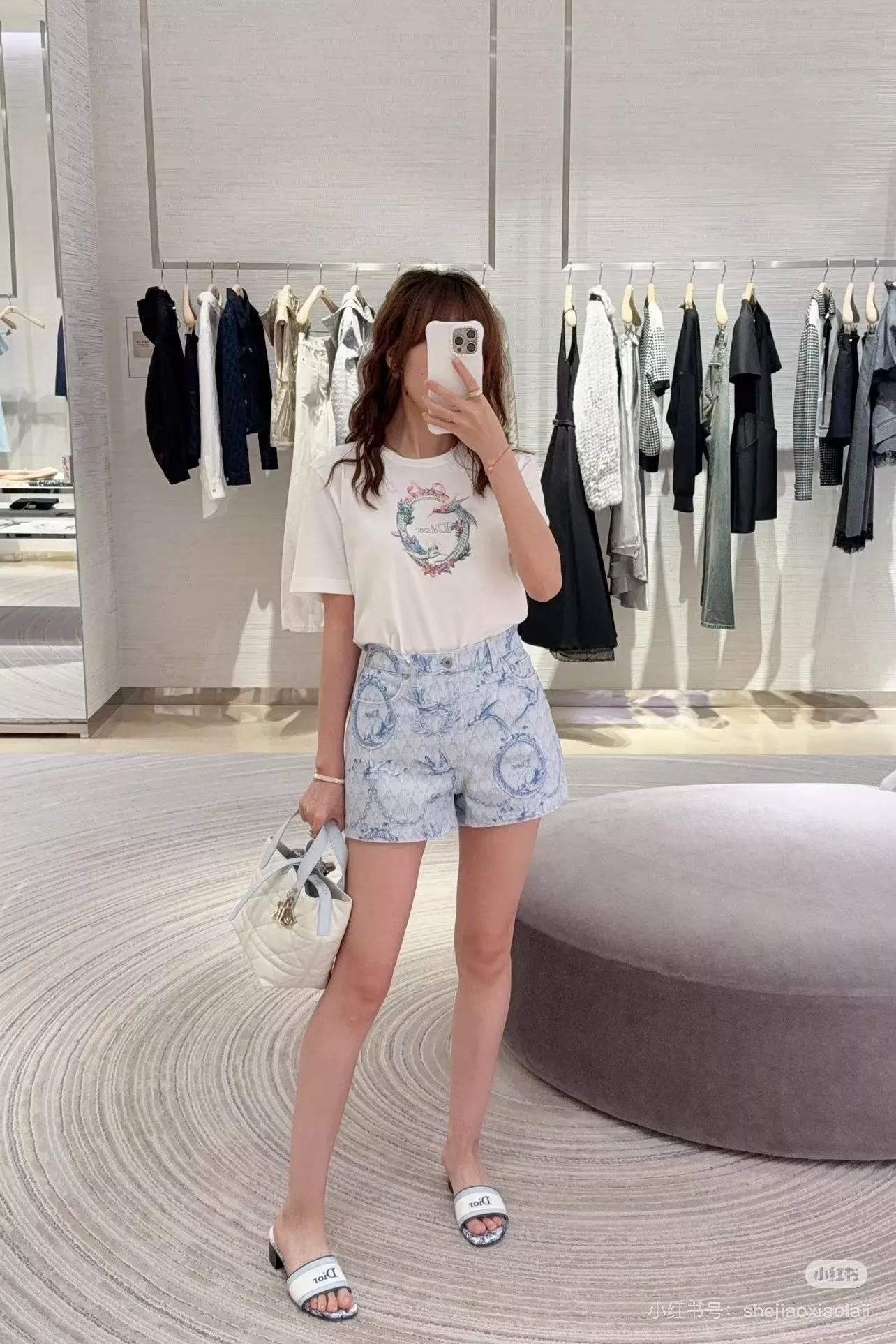 디올 플라워 버드 프린트 하이웨이스트 데님 하프 팬츠 상세 이미지 17