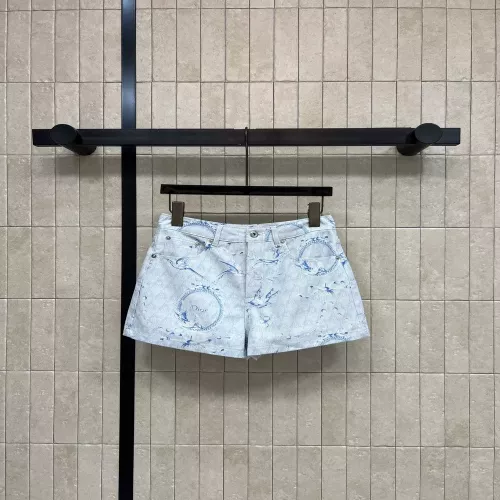디올 플라워 버드 프린트 하이웨이스트 데님 하프 팬츠