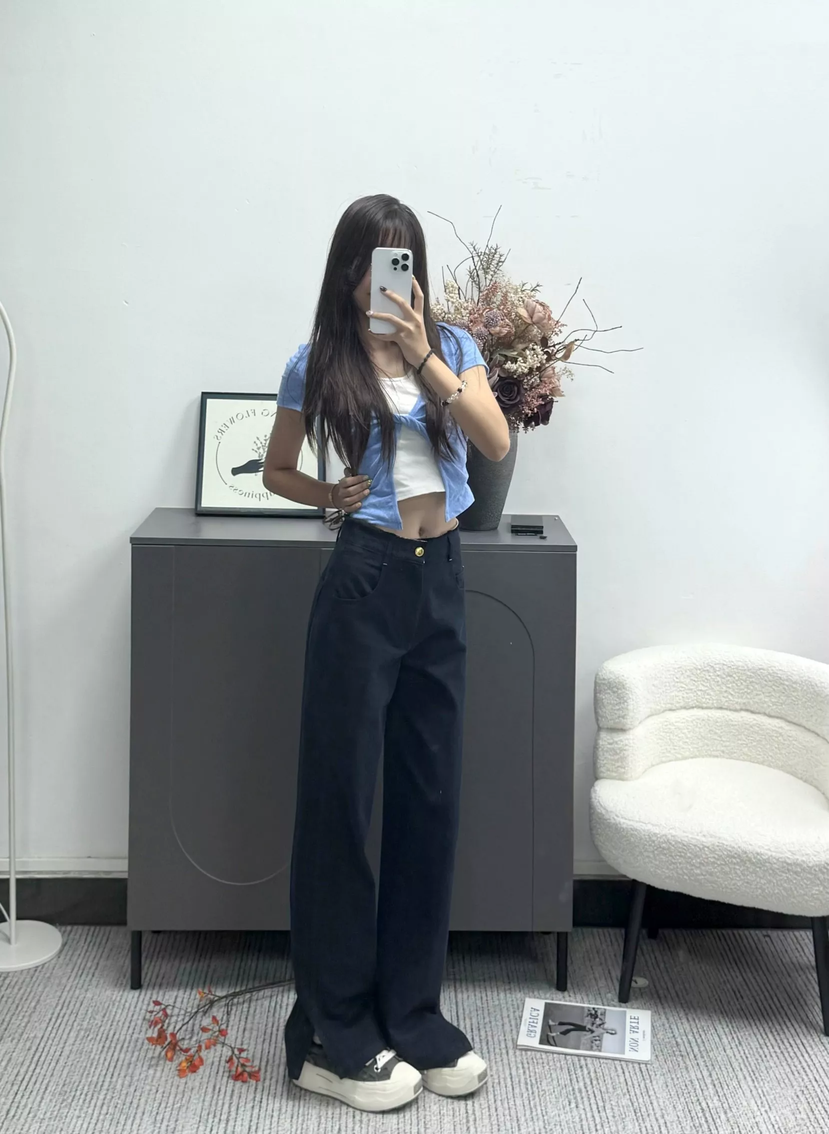 프라다 하이웨이스트 와이드 레그 롱 팬츠 상세 이미지 15