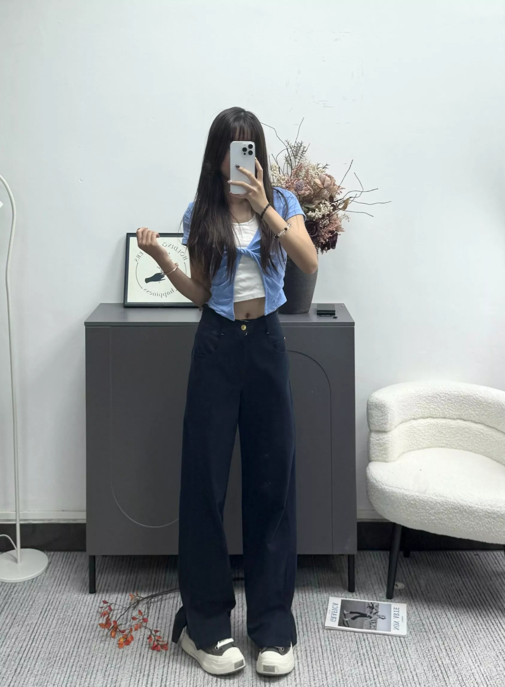 프라다 하이웨이스트 와이드 레그 롱 팬츠 상세 이미지 17