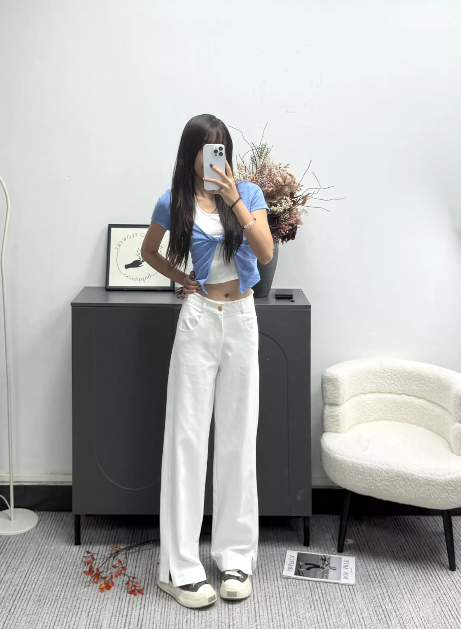 프라다 하이웨이스트 와이드 레그 롱 팬츠 상세 이미지 16