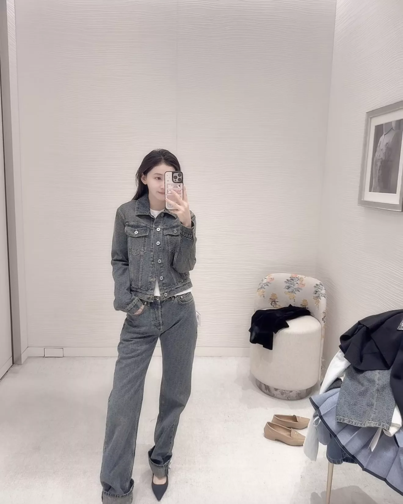 디올 자카드 하이웨이스트 워싱 와이드 데님 팬츠 상세 이미지 22