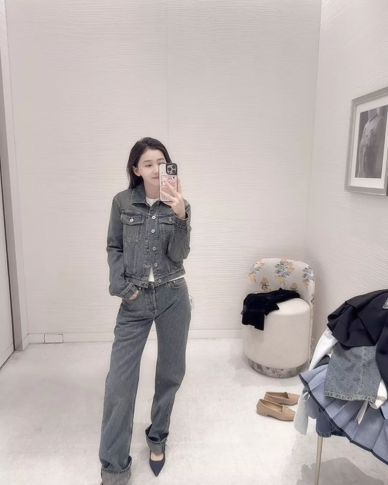디올 자카드 하이웨이스트 워싱 와이드 데님 팬츠 상세 이미지 24