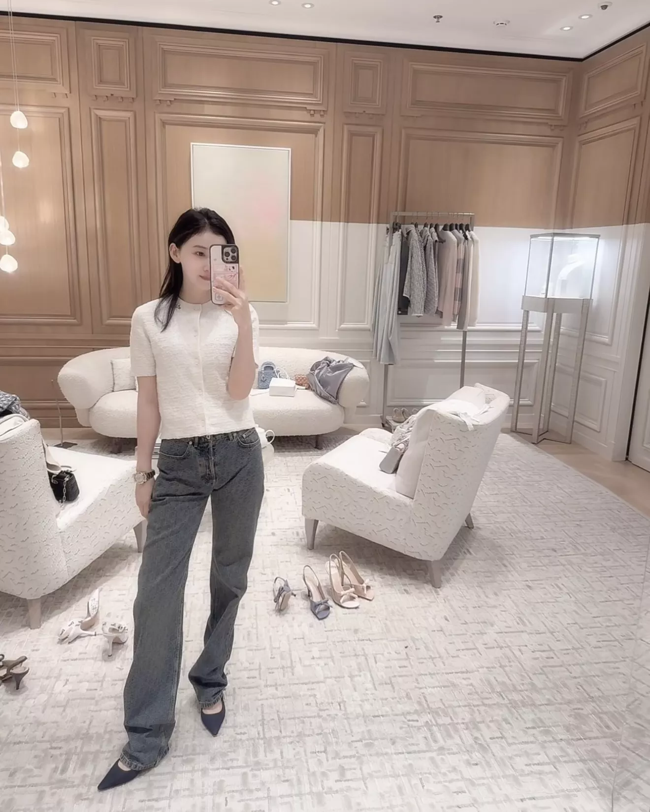 디올 자카드 하이웨이스트 워싱 와이드 데님 팬츠 상세 이미지 19