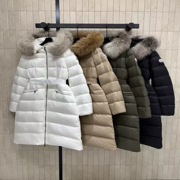 몽클레어 탈부착 퍼 트리밍 후드 벨트 롱 패딩