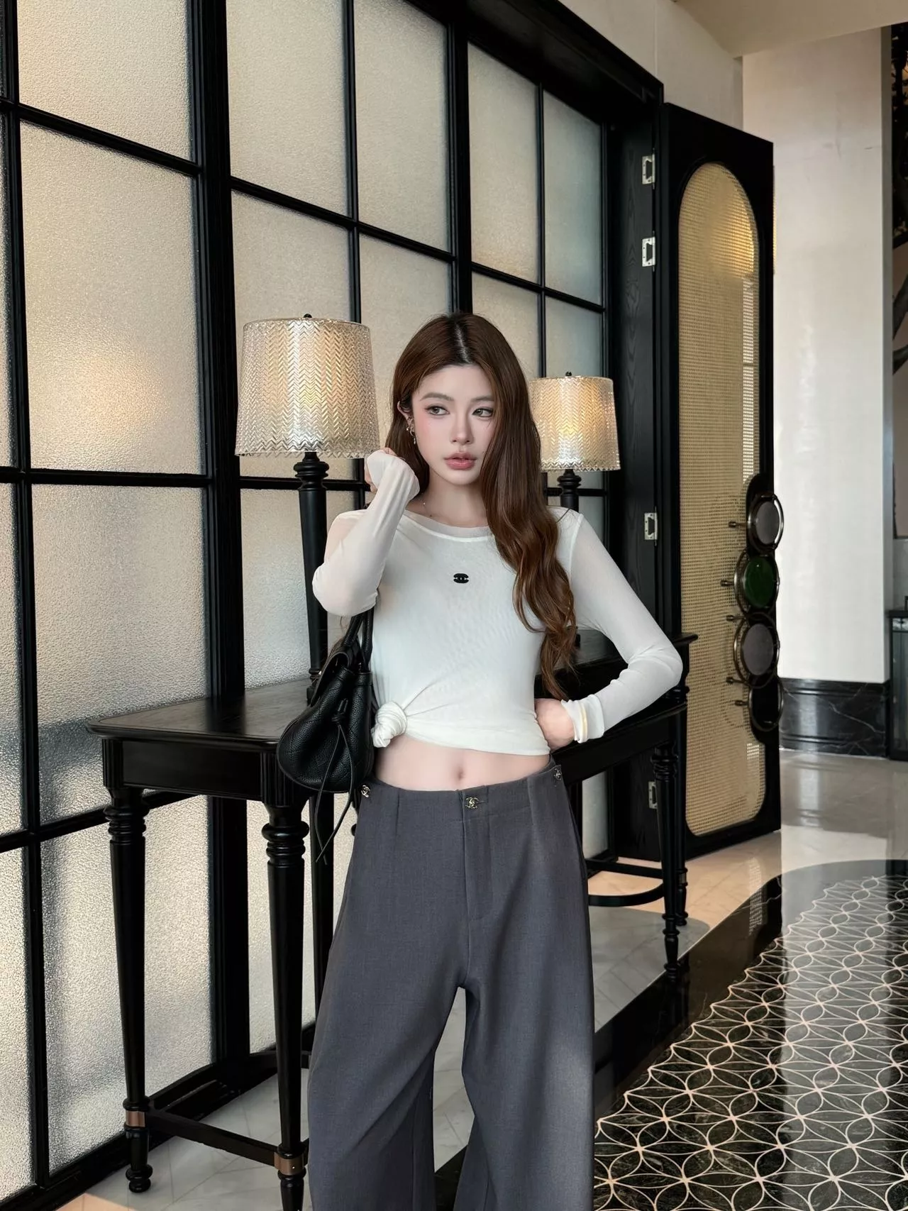 셀린느 하이웨이스트 메탈 장식 와이드 팬츠 상세 이미지 15