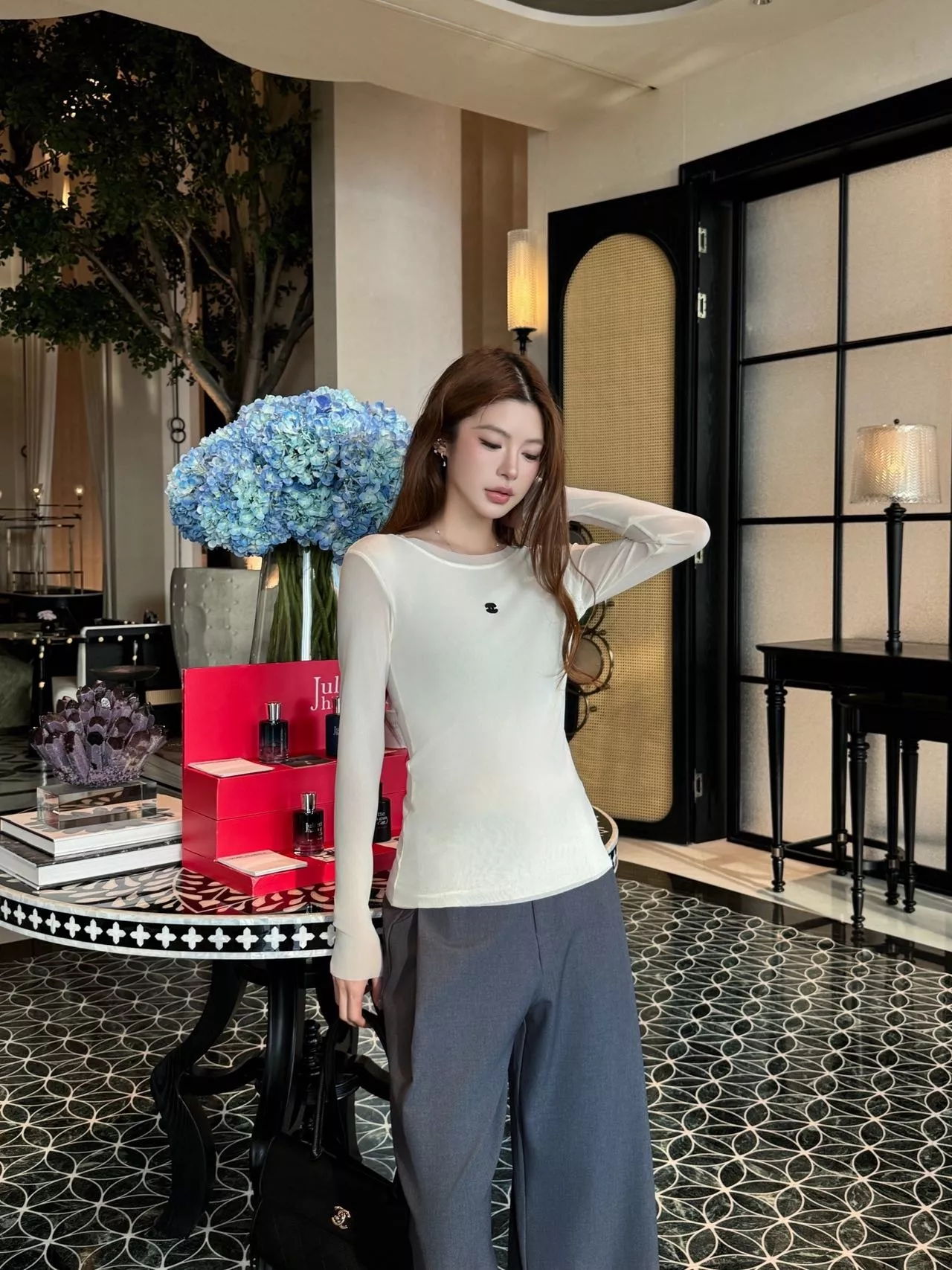 셀린느 하이웨이스트 메탈 장식 와이드 팬츠 상세 이미지 19