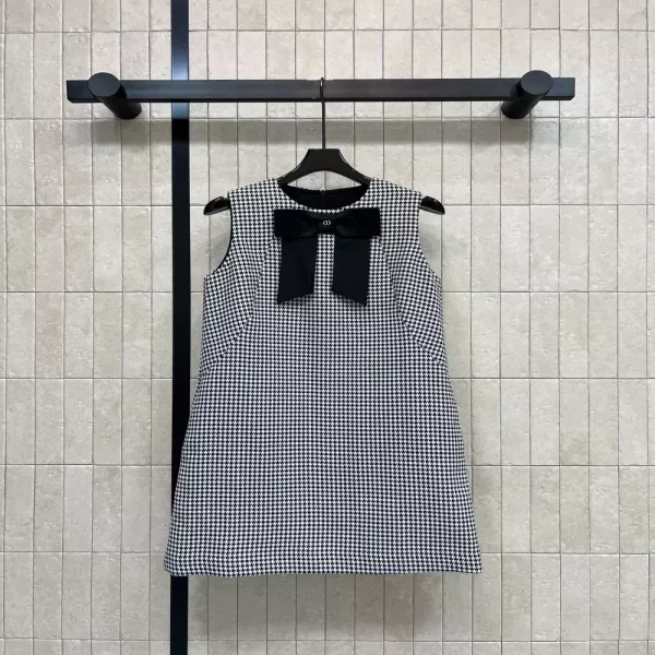 디올 천조격 리본 장식 민소매 원피스