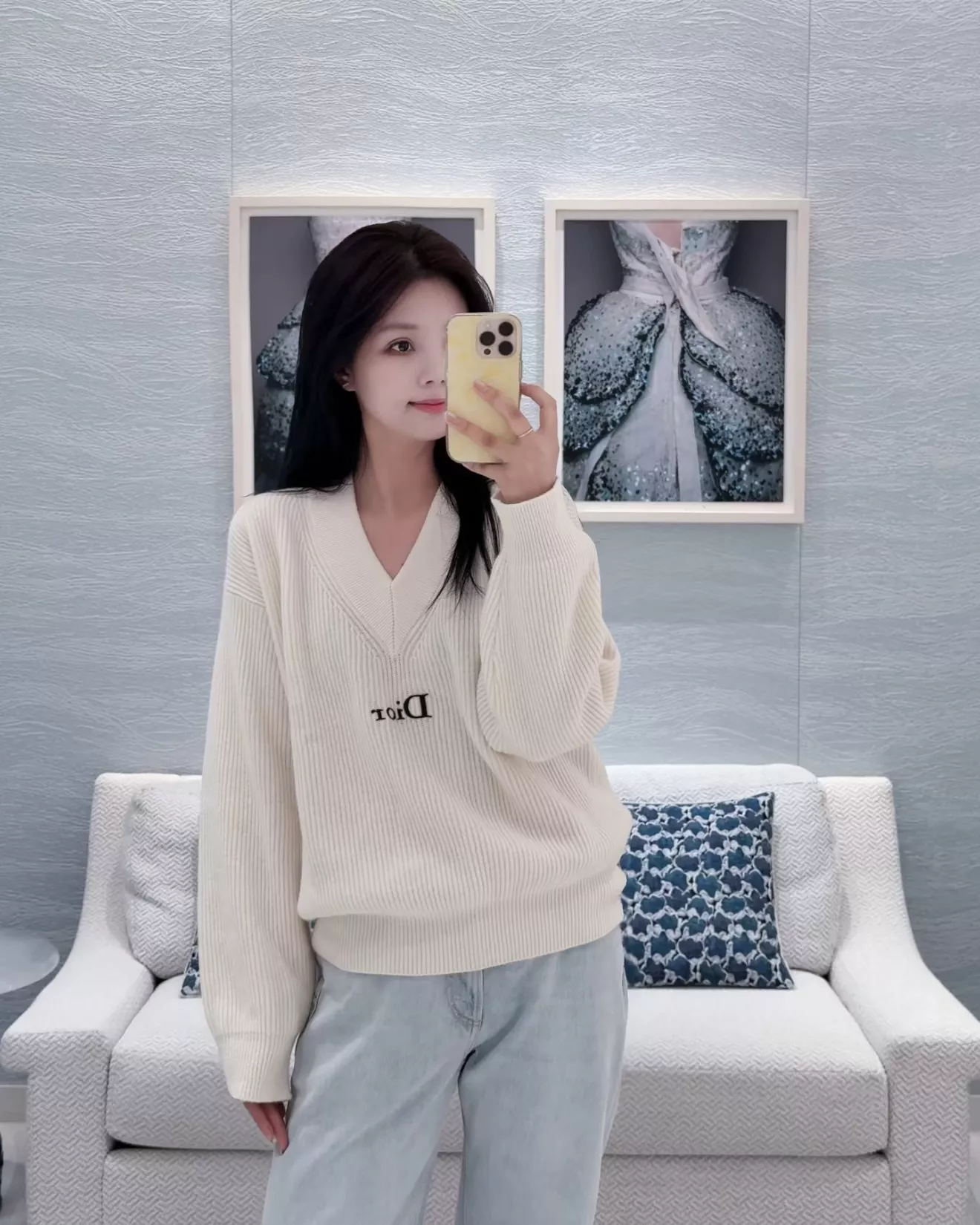디올 하이웨이스트 스트레이트 와이드 데님 팬츠 상세 이미지 22