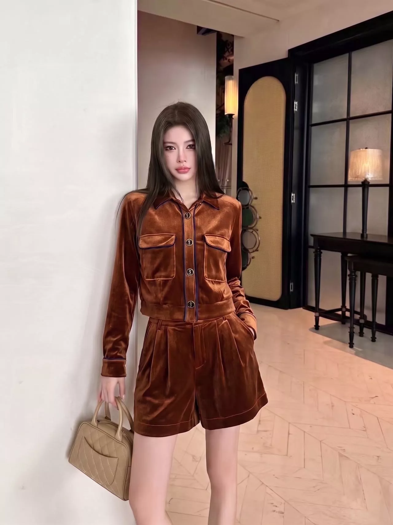 입생로랑 빈티지 크롭 카라 재킷 하프 팬츠 투피스 상세 이미지 14