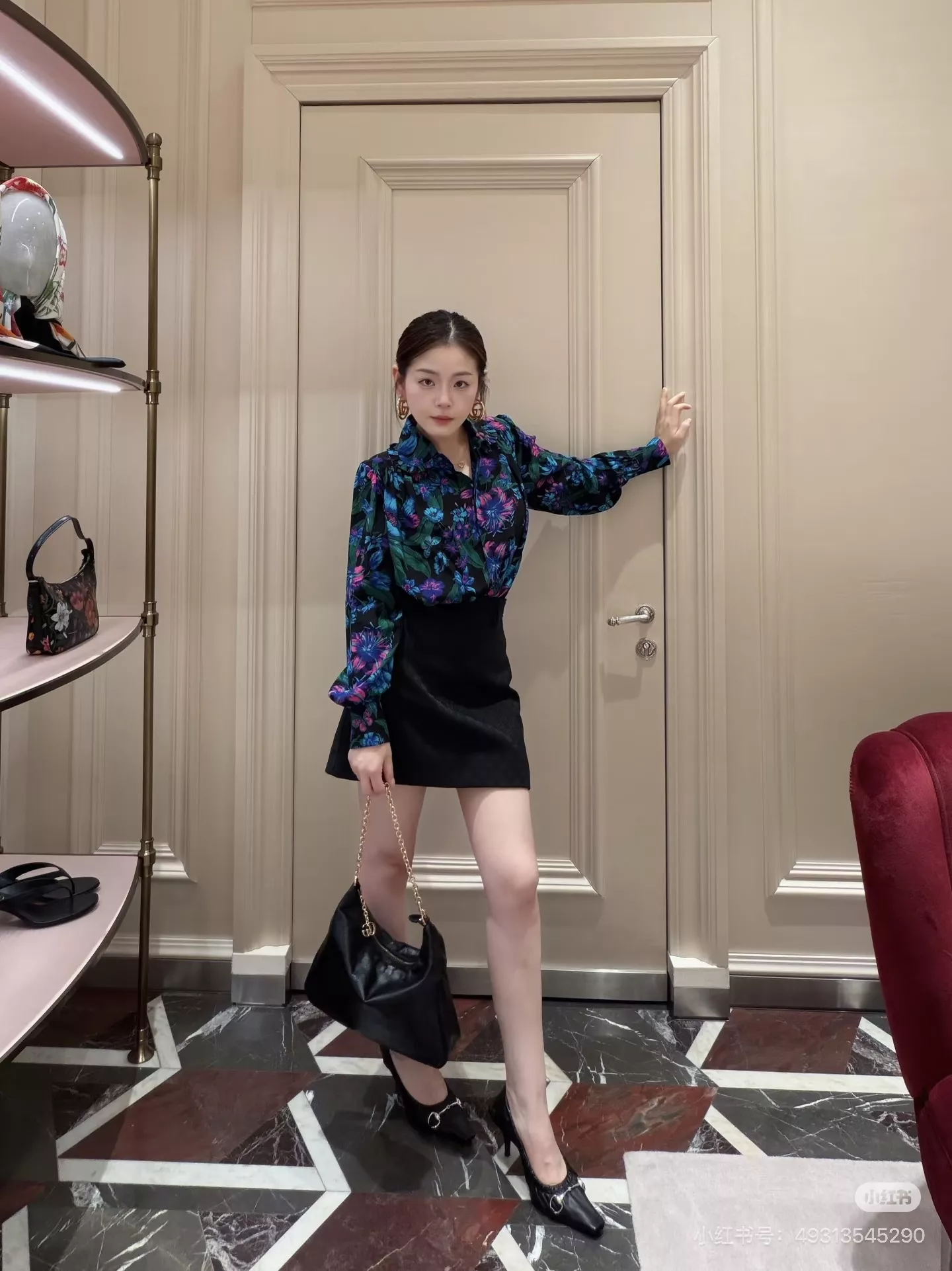 구찌 플라워 프린트 프릴 칼라 긴소매 블라우스 상세 이미지 29