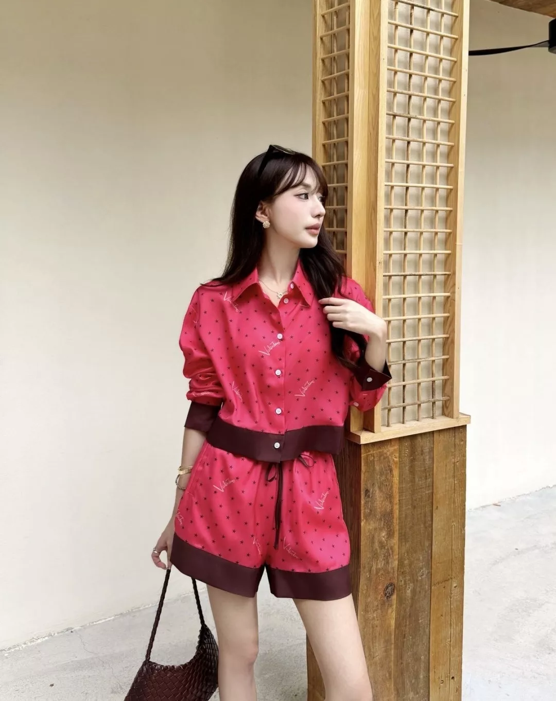 발렌티노 별 패턴 새틴 크롭 셔츠 숏팬츠 세트 상세 이미지 21