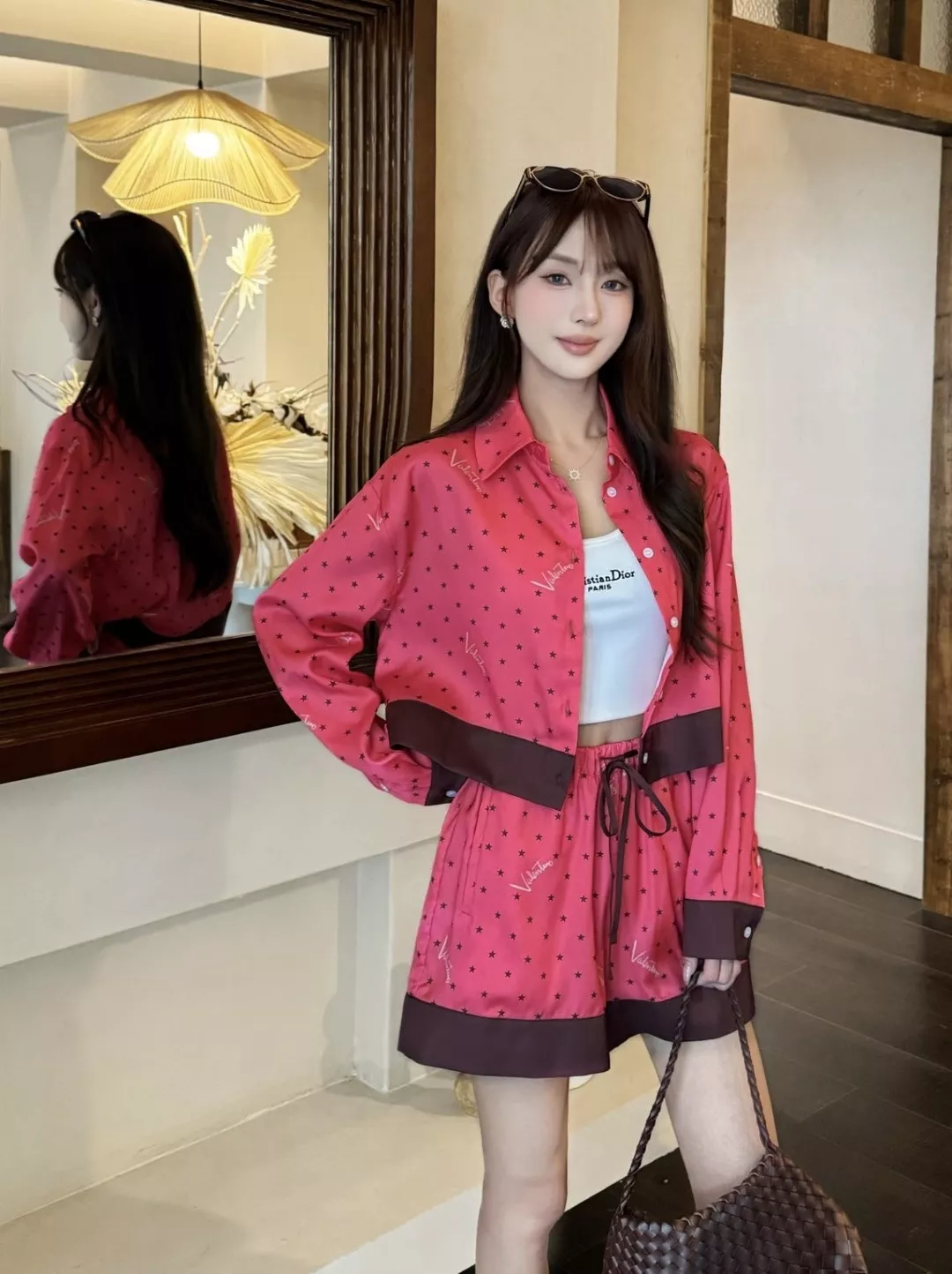발렌티노 별 패턴 새틴 크롭 셔츠 숏팬츠 세트 상세 이미지 26