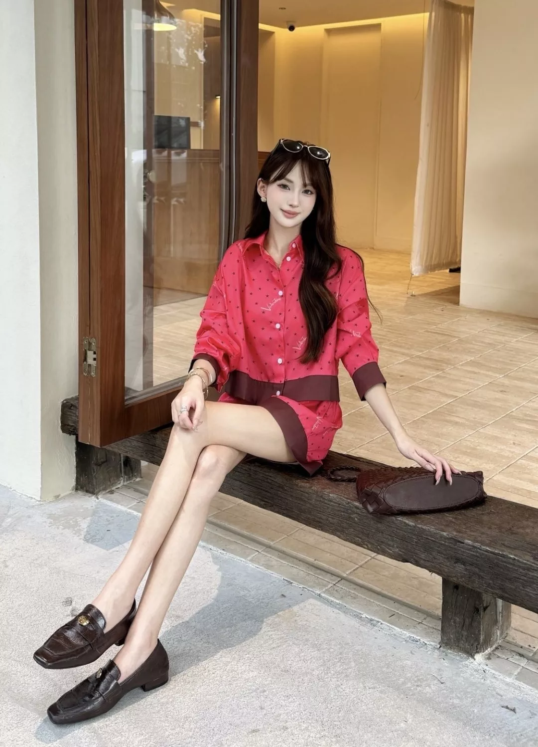 발렌티노 별 패턴 새틴 크롭 셔츠 숏팬츠 세트 상세 이미지 24