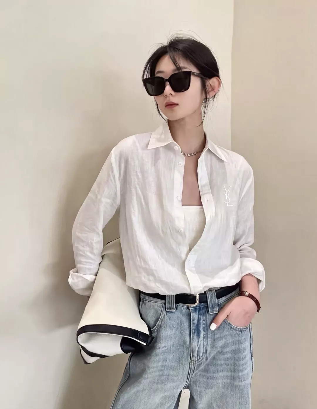 입생로랑 워싱 리넨 자수 긴소매 셔츠 상세 이미지 10