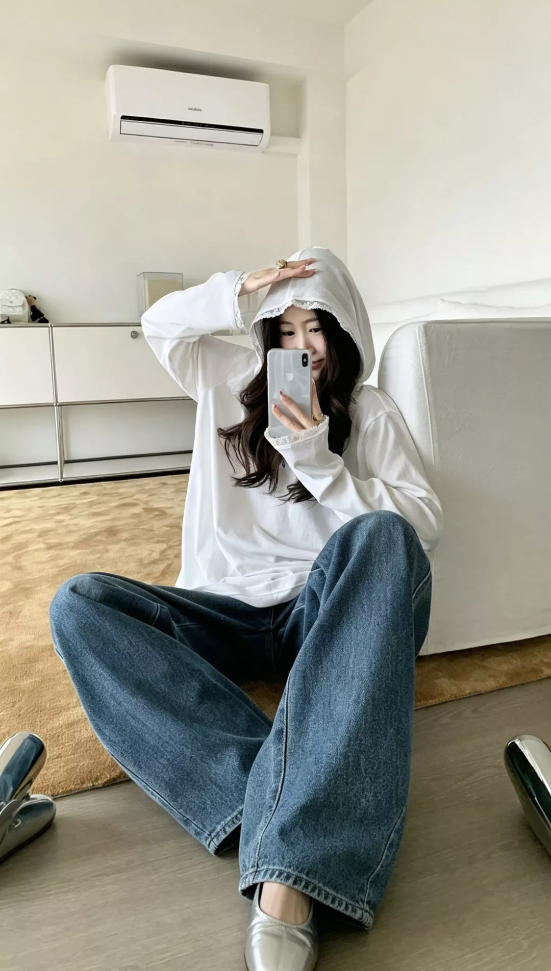 샤넬 레이스 트리밍 루즈핏 후드 긴소매 티셔츠 상세 이미지 10