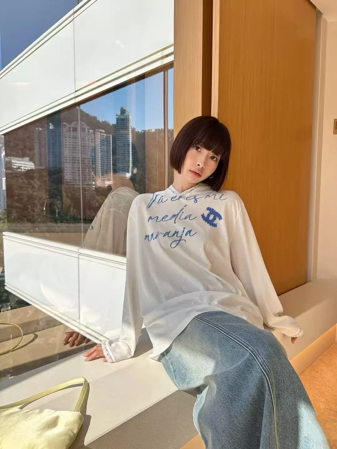 샤넬 레이스 트리밍 루즈핏 후드 긴소매 티셔츠 상세 이미지 17