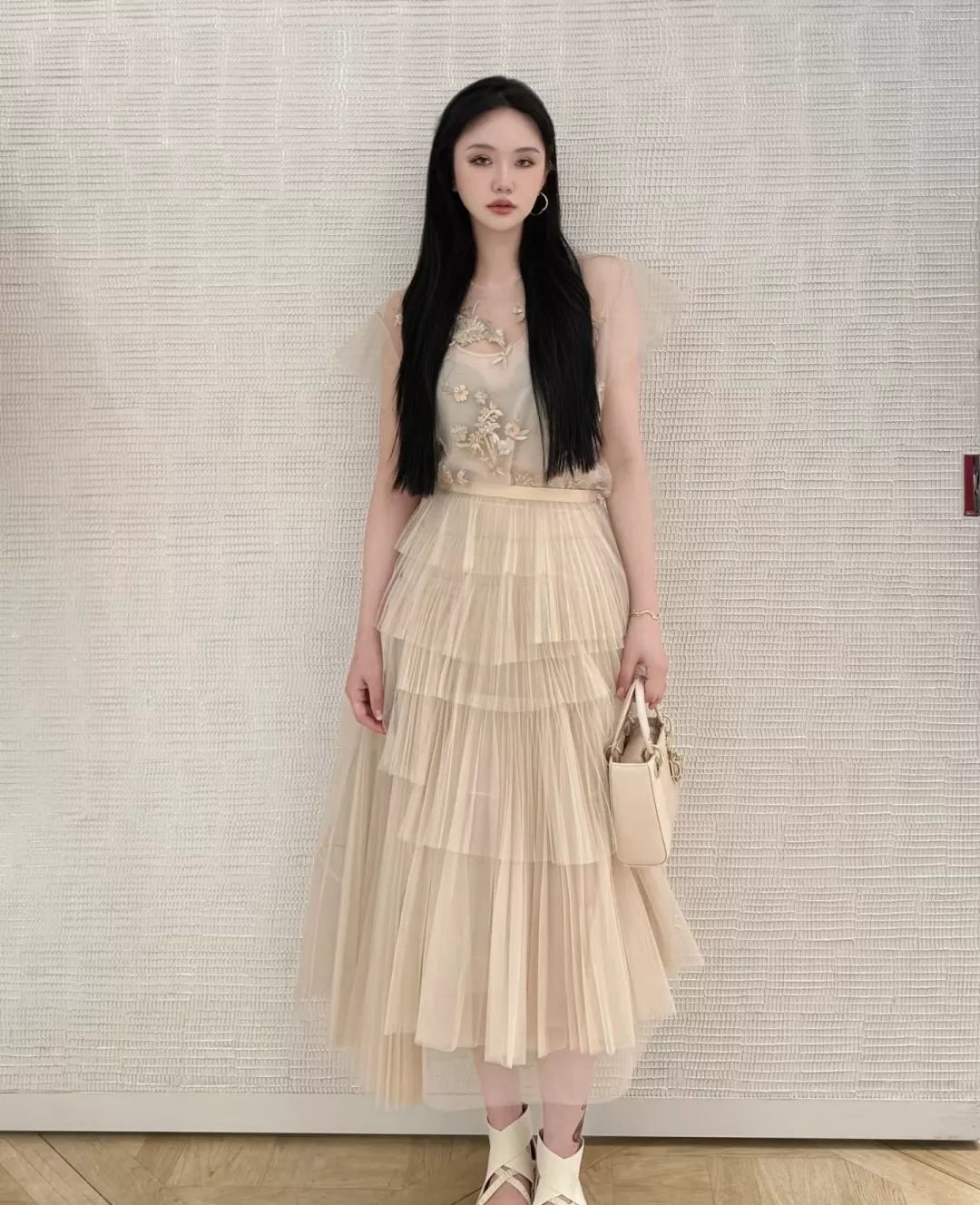 디올 멀티 레이어 플리츠 망사 롱 스커트 상세 이미지 12
