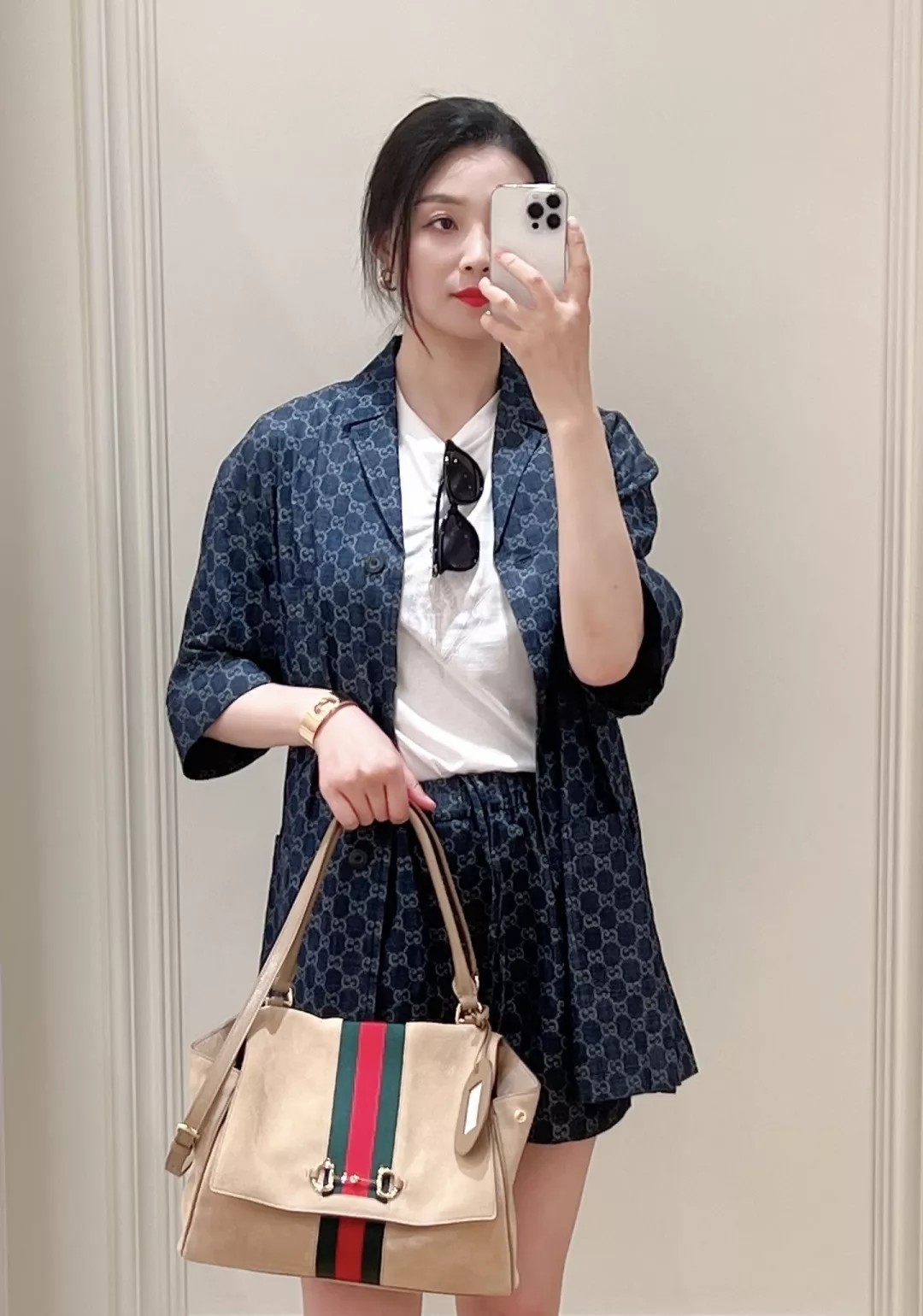 구찌 자카드 올오버 패턴 반소매 공용 포켓 셔츠 상세 이미지 14