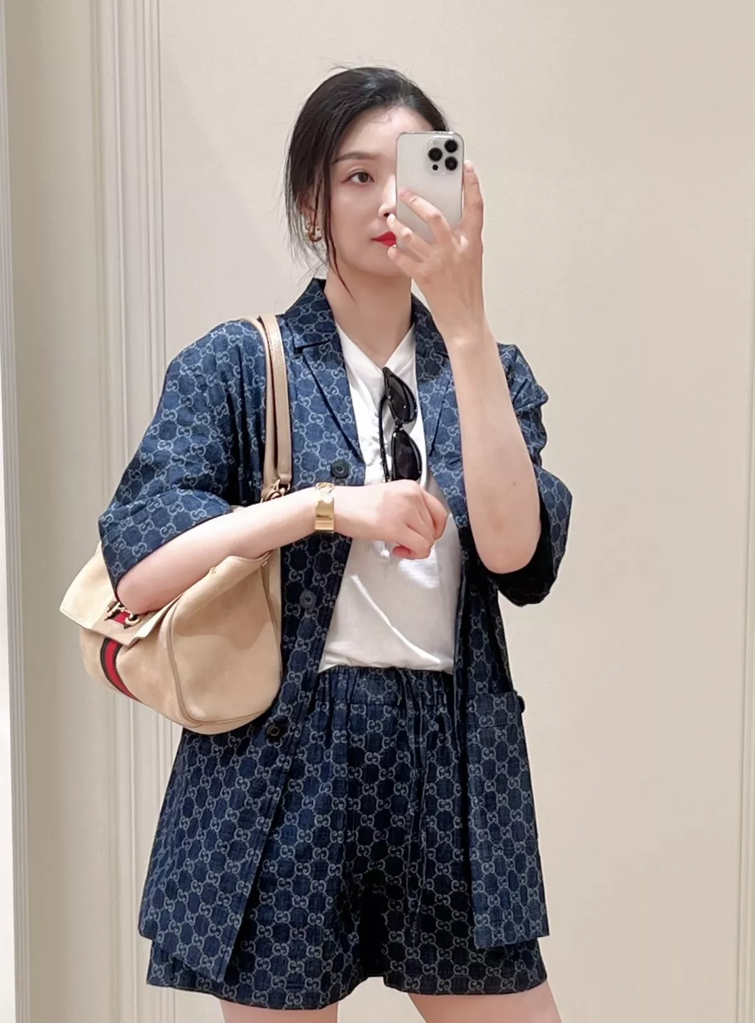 구찌 자카드 올오버 패턴 반소매 공용 포켓 셔츠 상세 이미지 13