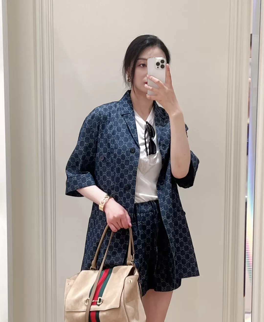 구찌 올오버 모노그램 밴딩 데님 하프 팬츠 상세 이미지 10