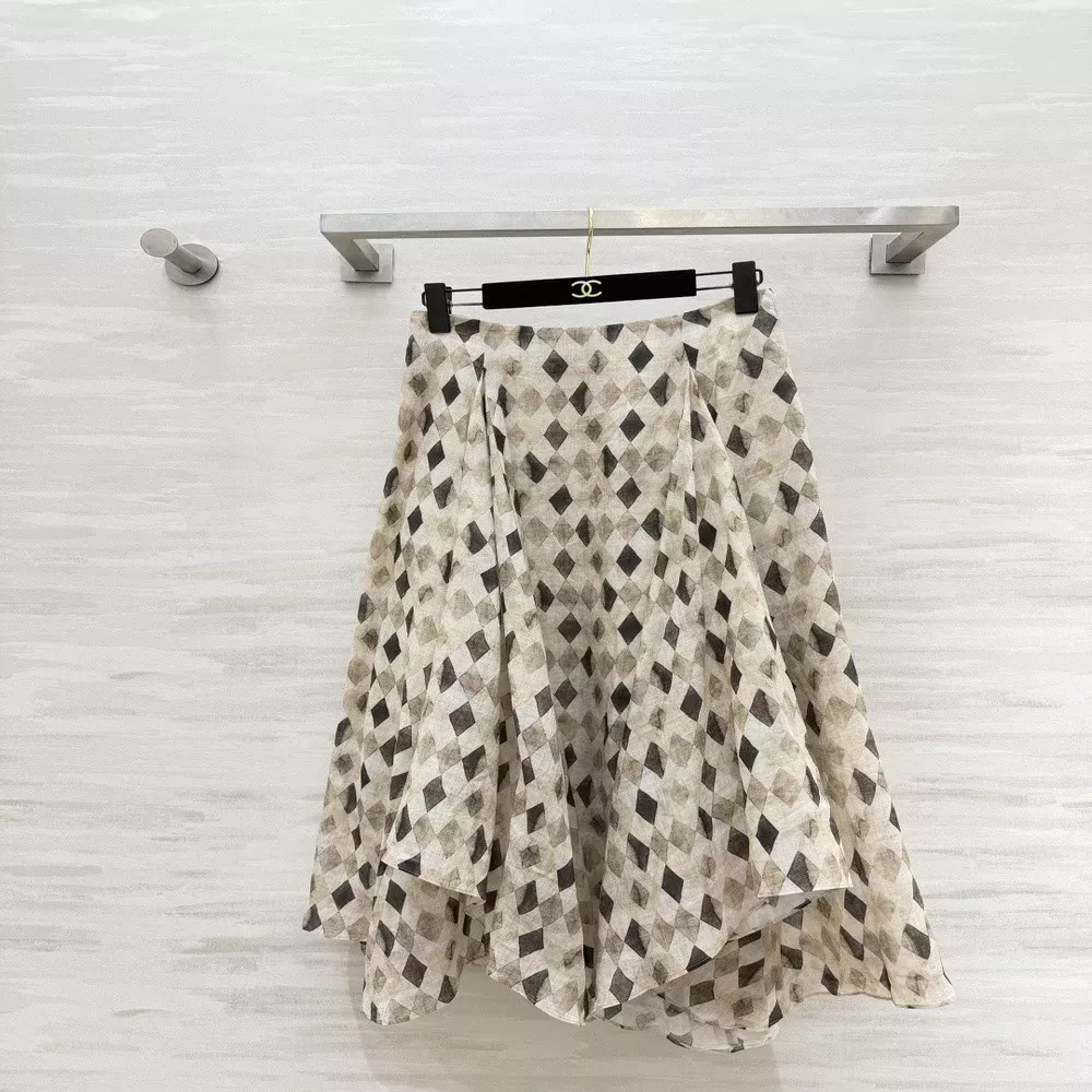 랄프로렌 빈티지 다이아 패턴 언밸런스 플리츠 롱 스커트
